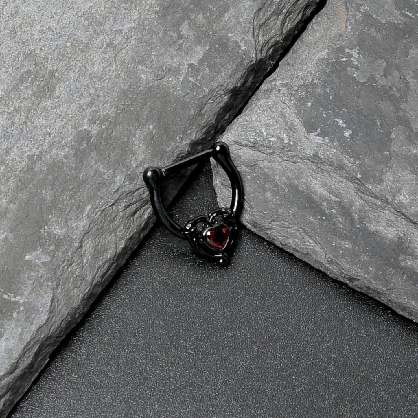16G 5/16 Red CZ Gem Black Passion Heart Cartilage Clicker