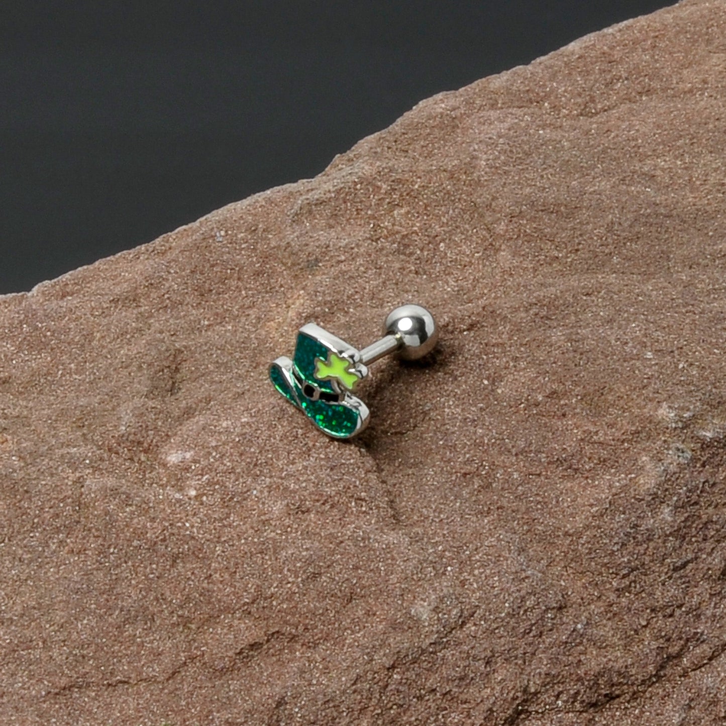 16G 1/4 Glitter Top Hat Shamrock Cartilage Tragus Earring