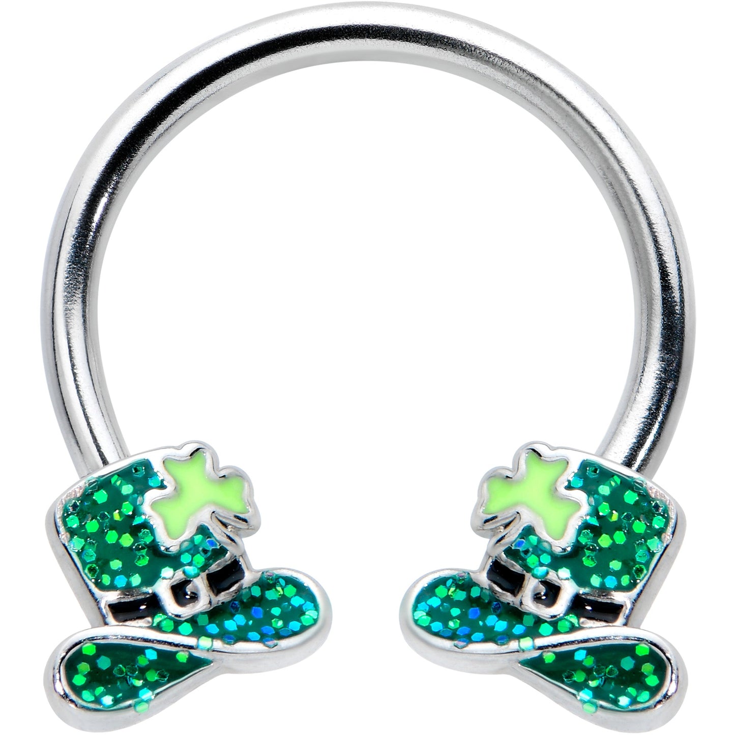 16G 3/8 Glitter Top Hat Shamrock Horseshoe Circular Barbell