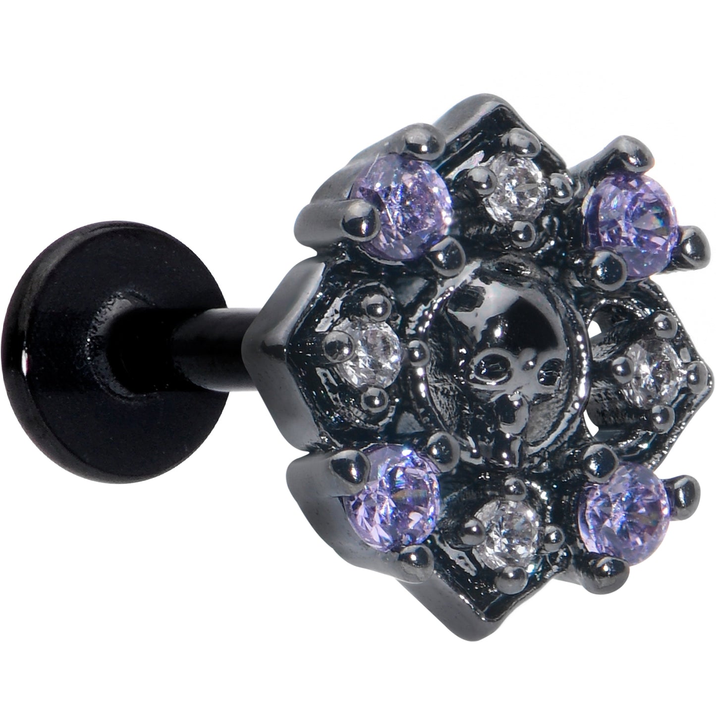 16G 5/16 Purple Gem Black Skull Circle Labret Monroe Tragus