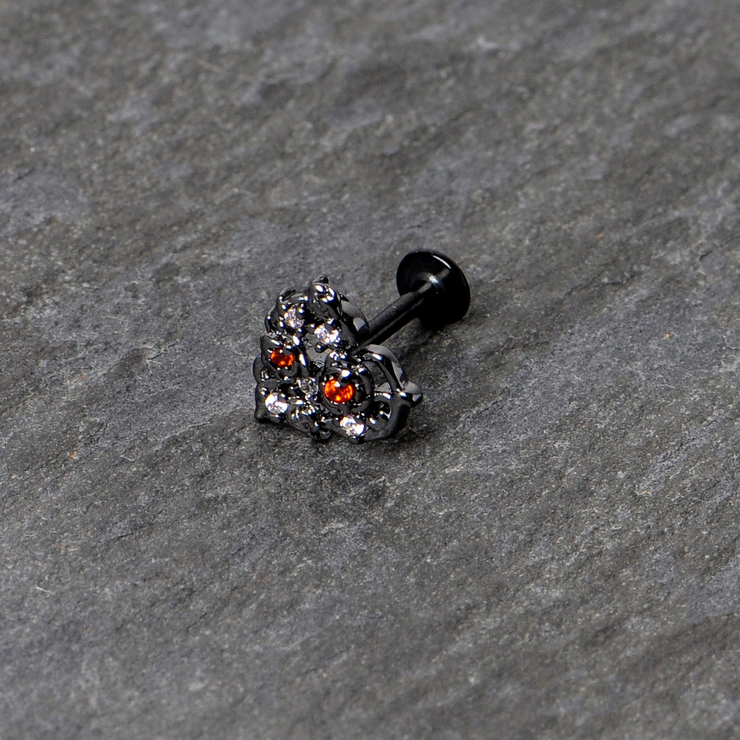 16G 5/16 Red Clear CZ Gem Black Floral Heart Labret Monroe Tragus