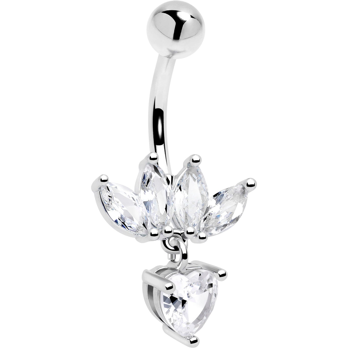 Clear Gem Quartet Heart Dangle Belly Ring