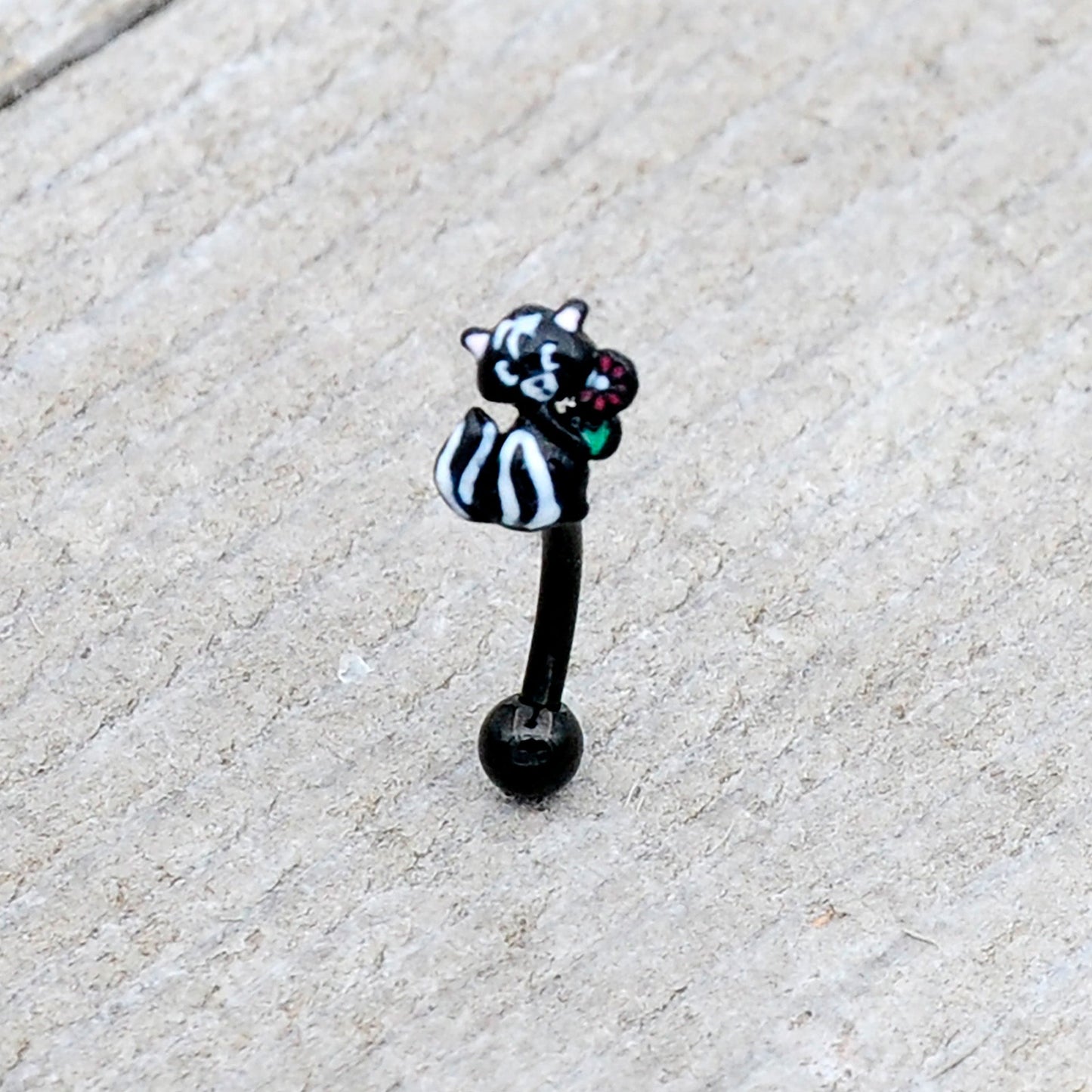 16G 5/16 Black Funky Skunk Curved Eyebrow Ring