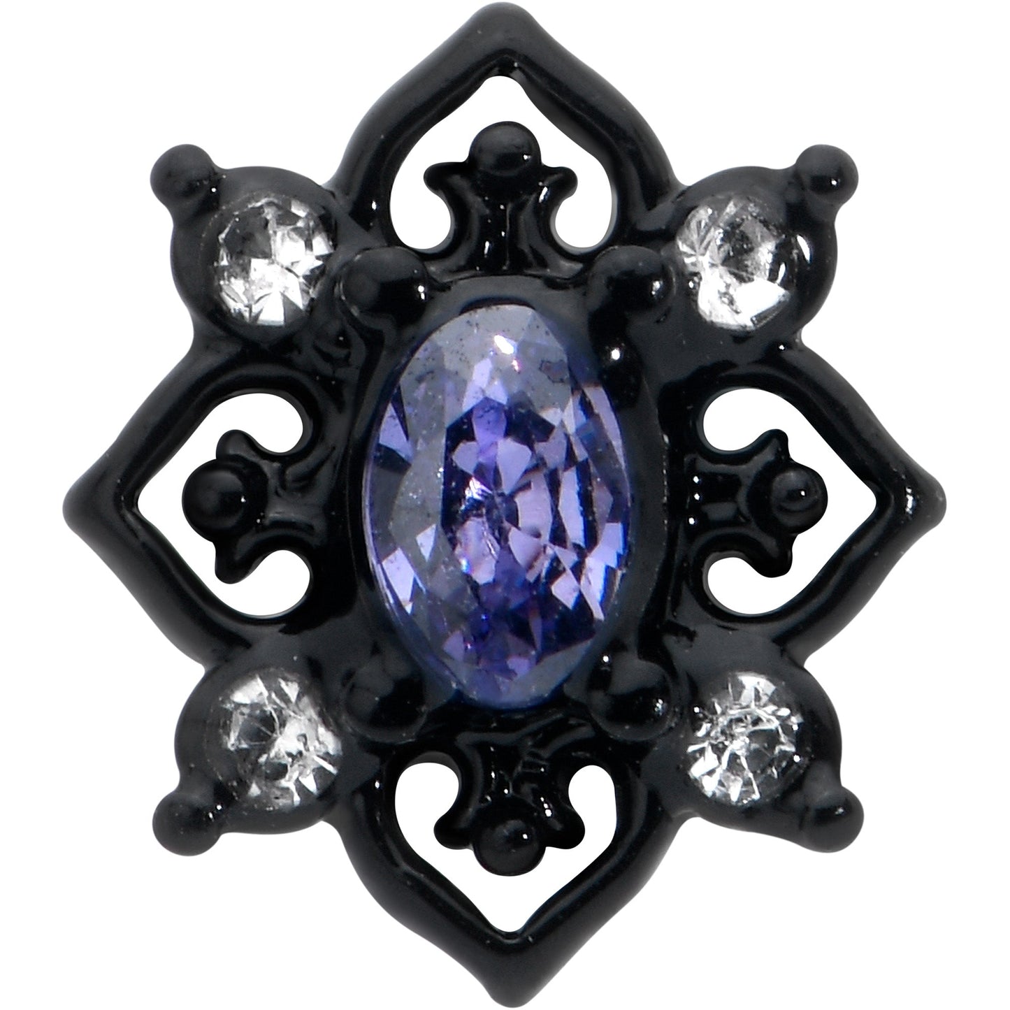 16G 5/16 Purple Gem Black Scrolling Hearts Labret Monroe Tragus