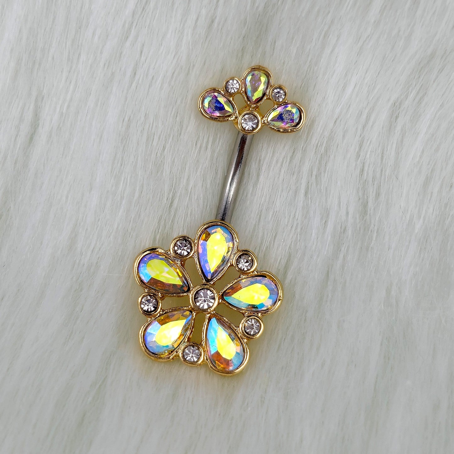 Aurora Clear Gem Filigree Flower Fantasy Double Mount Belly Ring