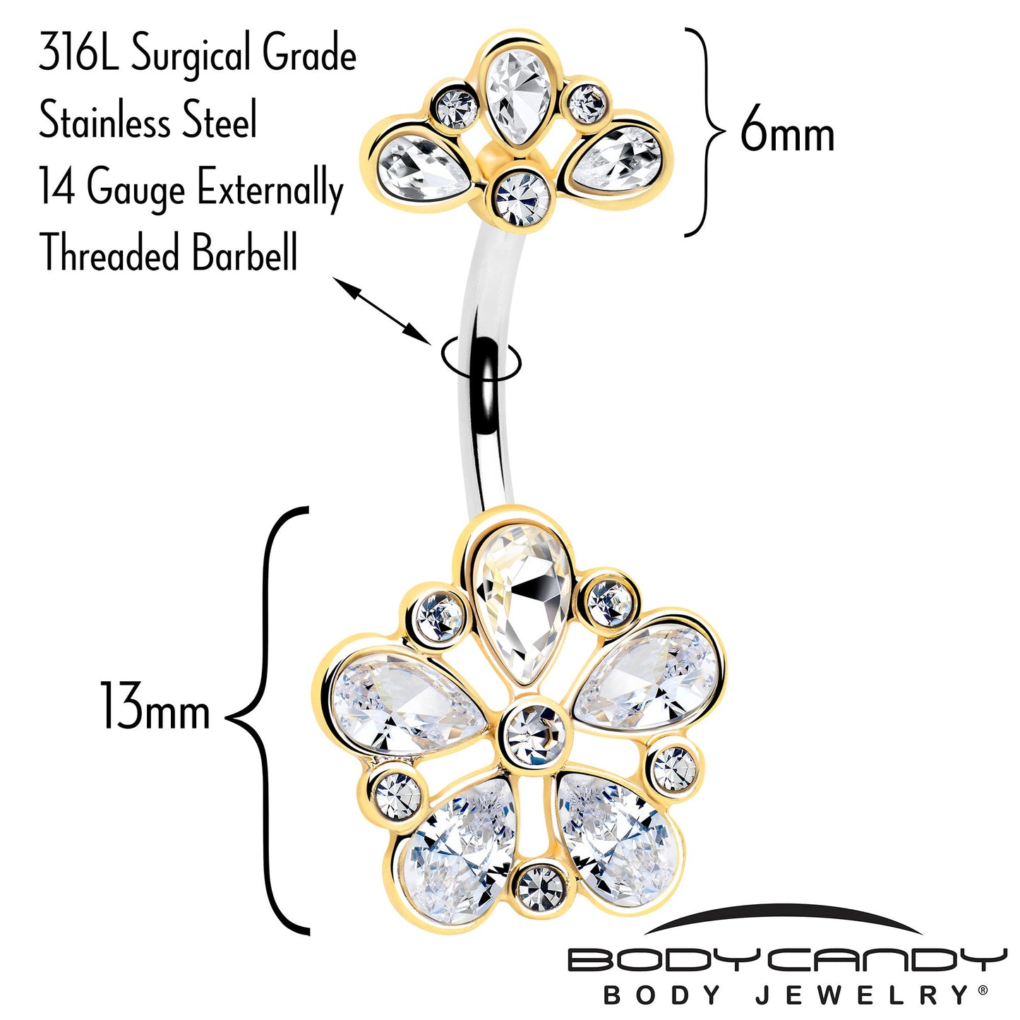 Clear Gem Filigree Flower Fantasy Double Mount Belly Ring