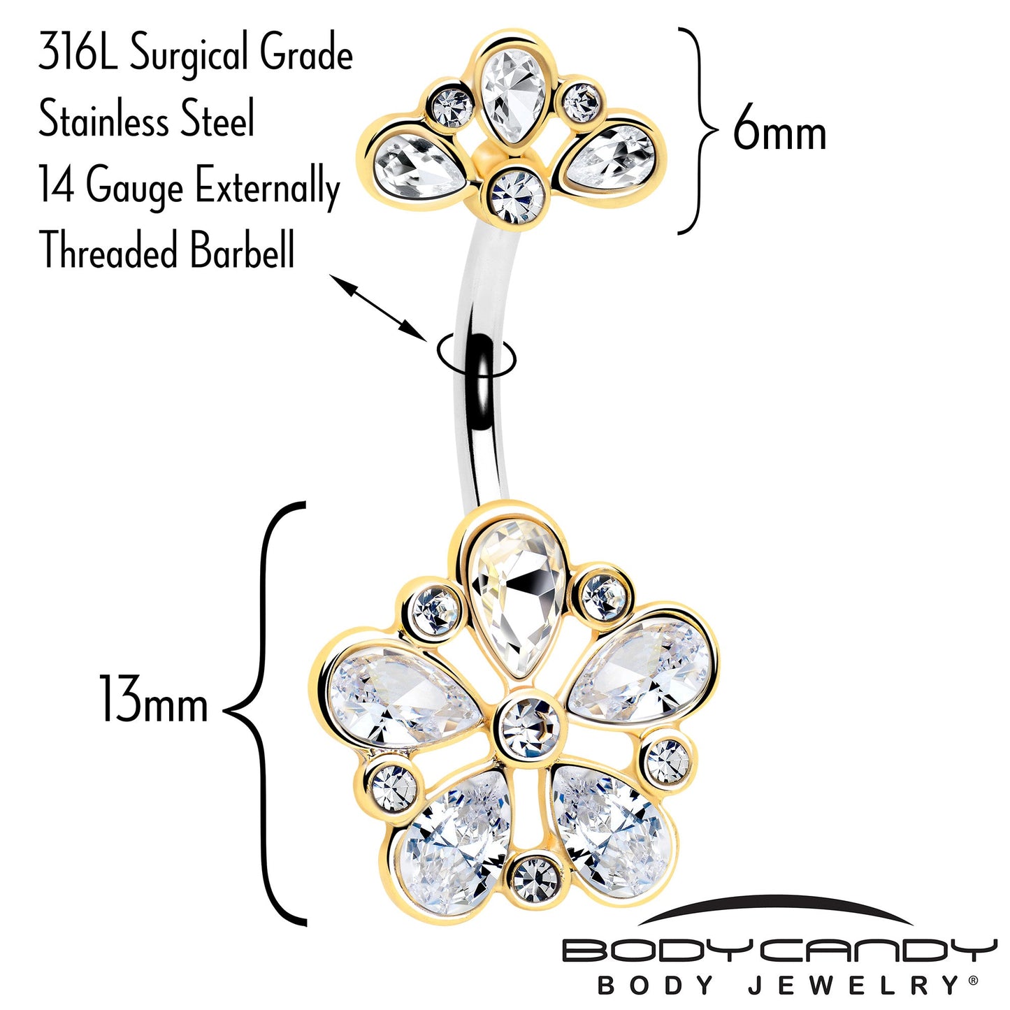 Clear Gem Filigree Flower Fantasy Double Mount Belly Ring