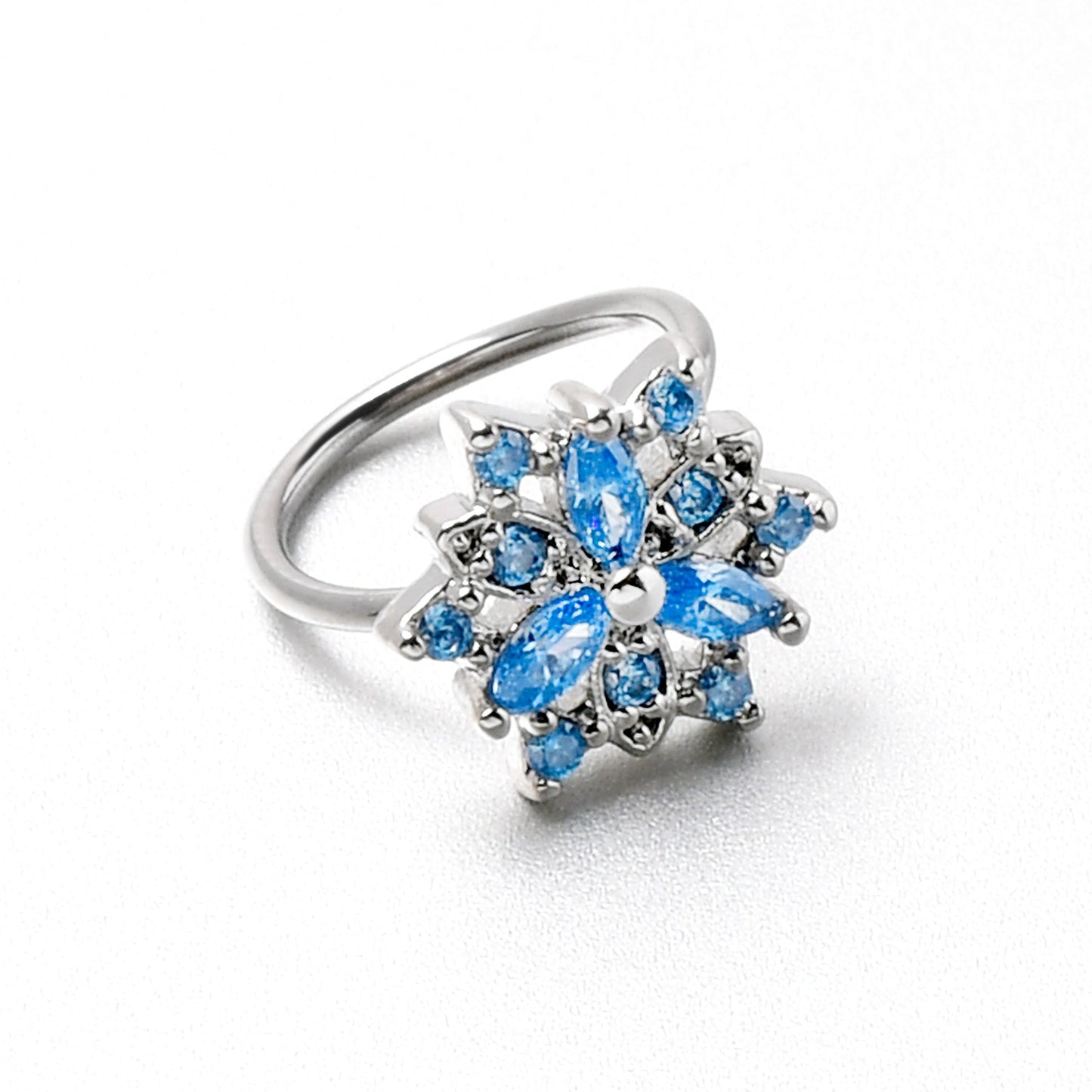 20G 5/16 Blue CZ Gem Snowflake Style Nose Hoop