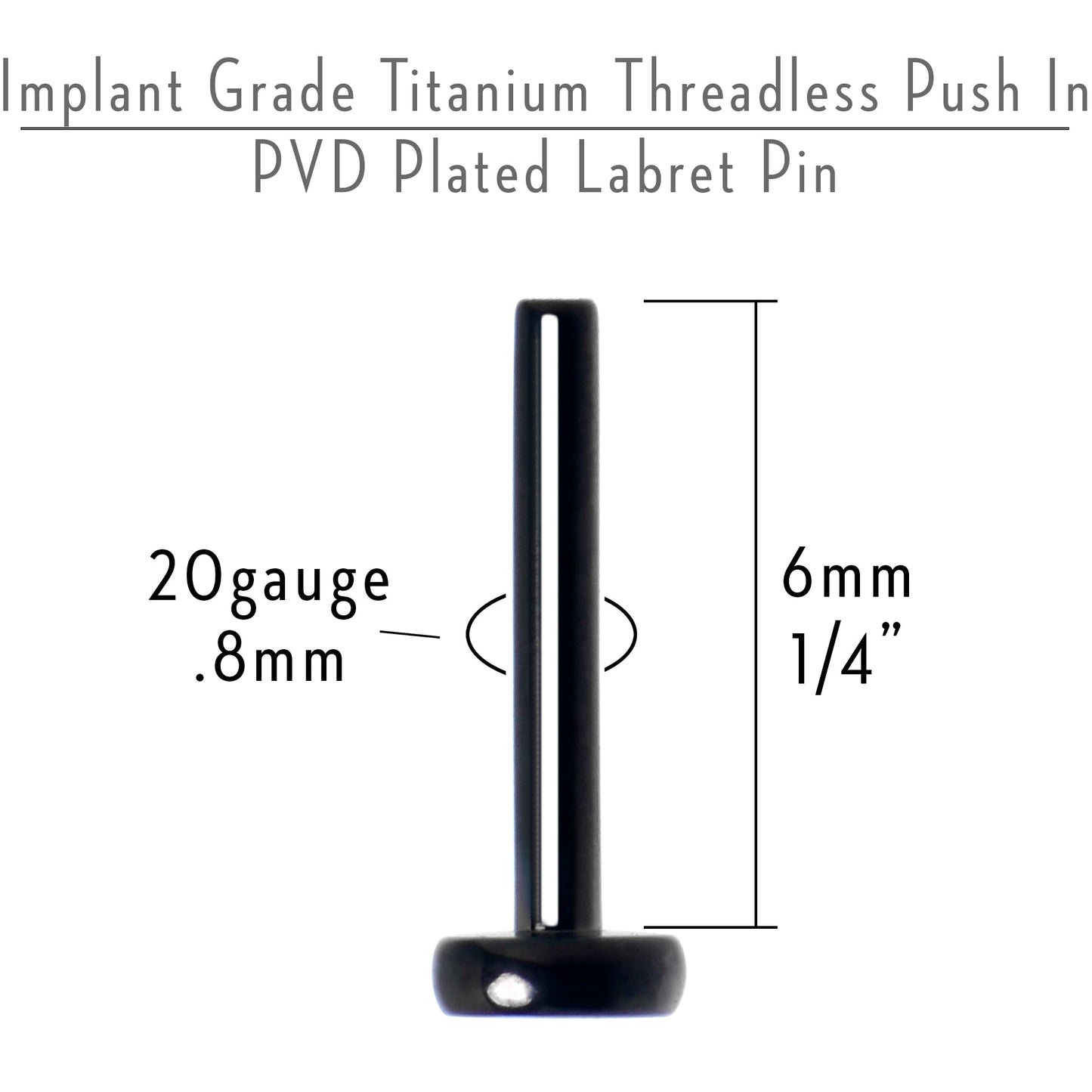 20G 1/4 Black ASTM F-136 Implant Grade Titanium Threadless Post Only Labret