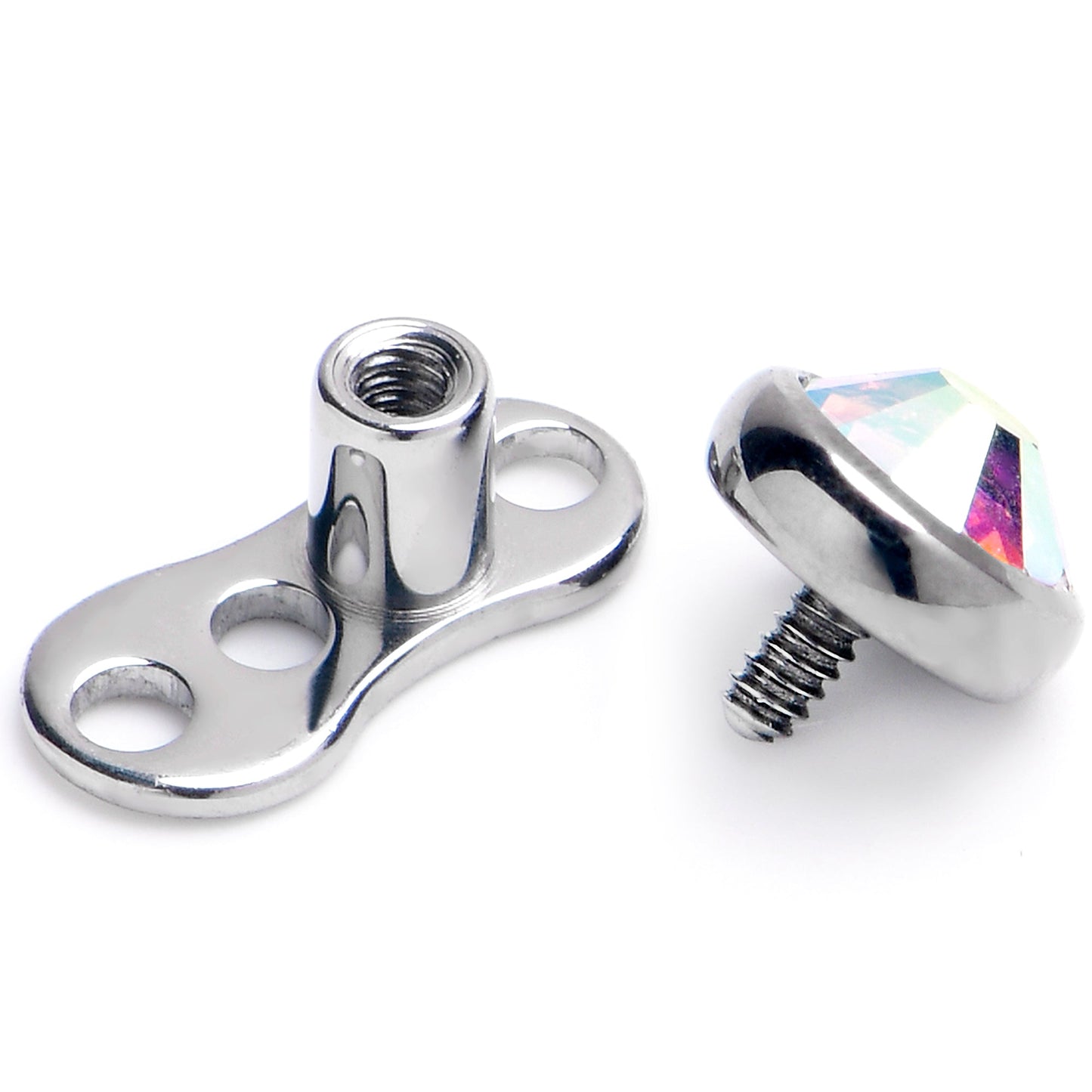 16G 4mm Aurora Gem Bezel Top 3 Hole Dermal Implant Grade Titanium Anchor Base