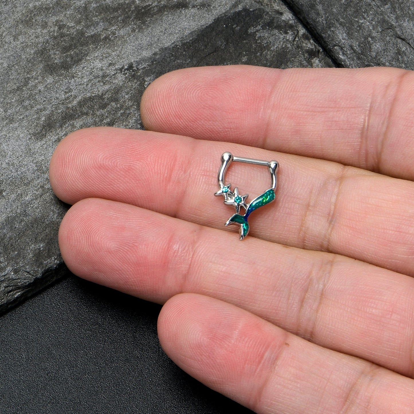 16G 5/16 Blue Gem Green Mermaid Tail Stars Cartilage Clicker