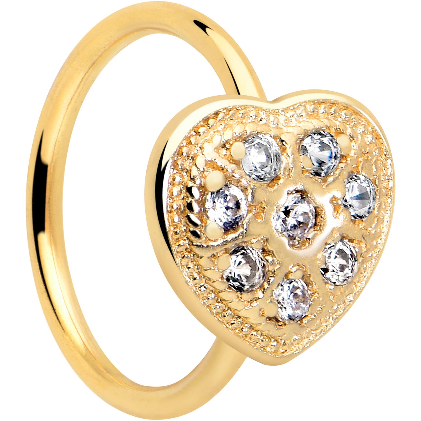 20G 5/16 Clear Gem Gold Tone Ultra Luxe Heart Nose Hoop