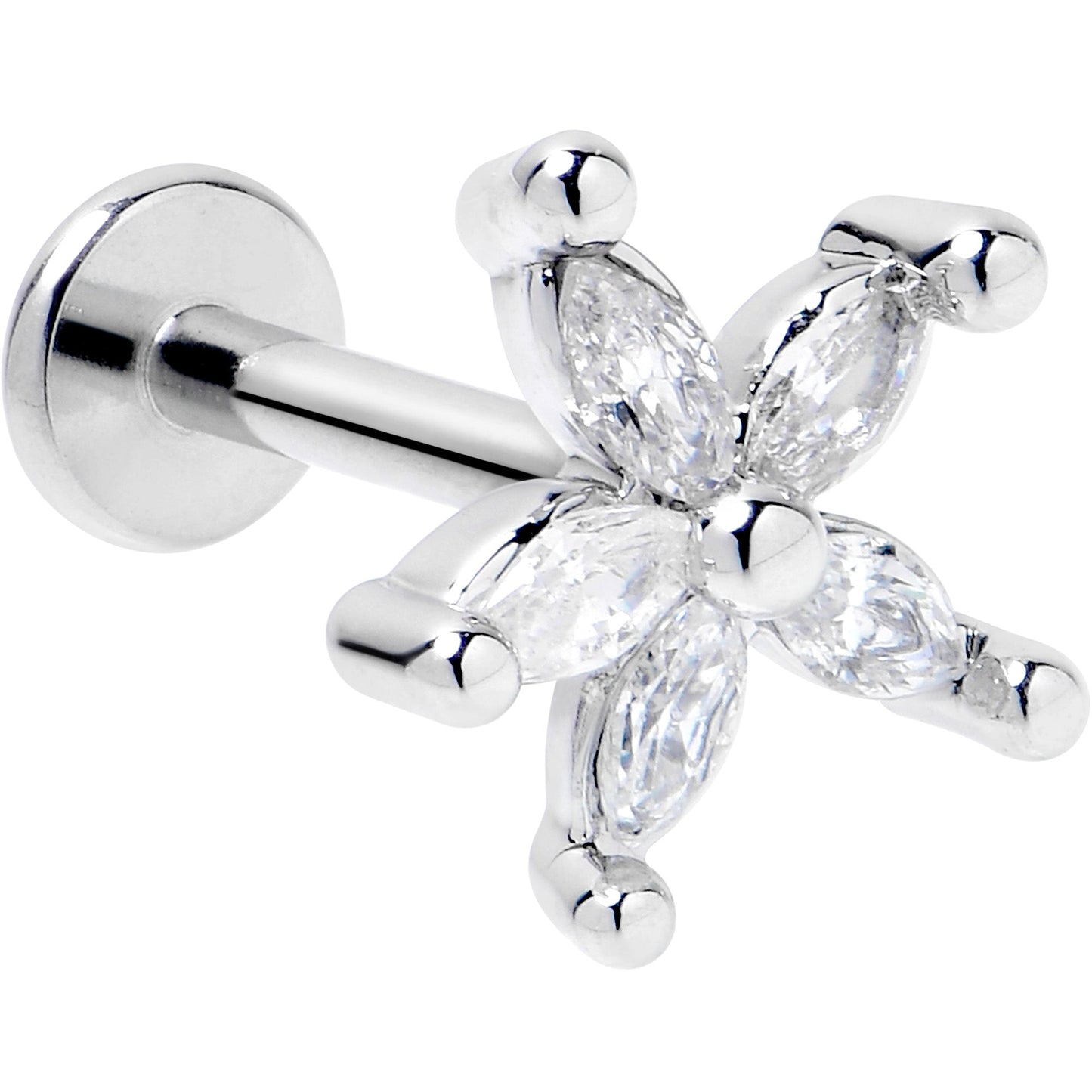16G 5/16 Clear CZ Gem Flower Fantastic Internally Threaded Labret