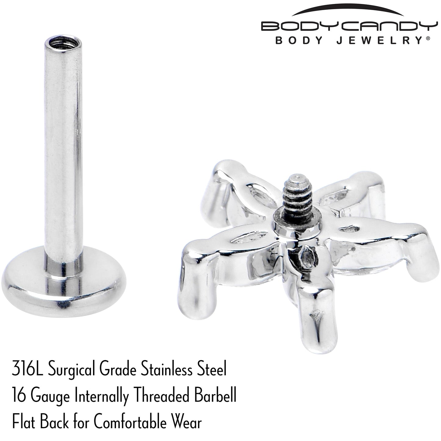 16G 5/16 Clear CZ Gem Flower Fantastic Internally Threaded Labret