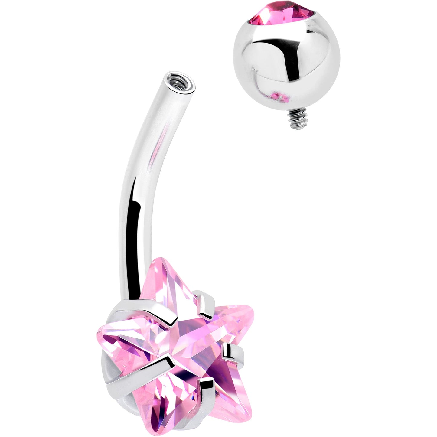 Pink CZ Gem Internally Threaded Simply Star Belly Ring