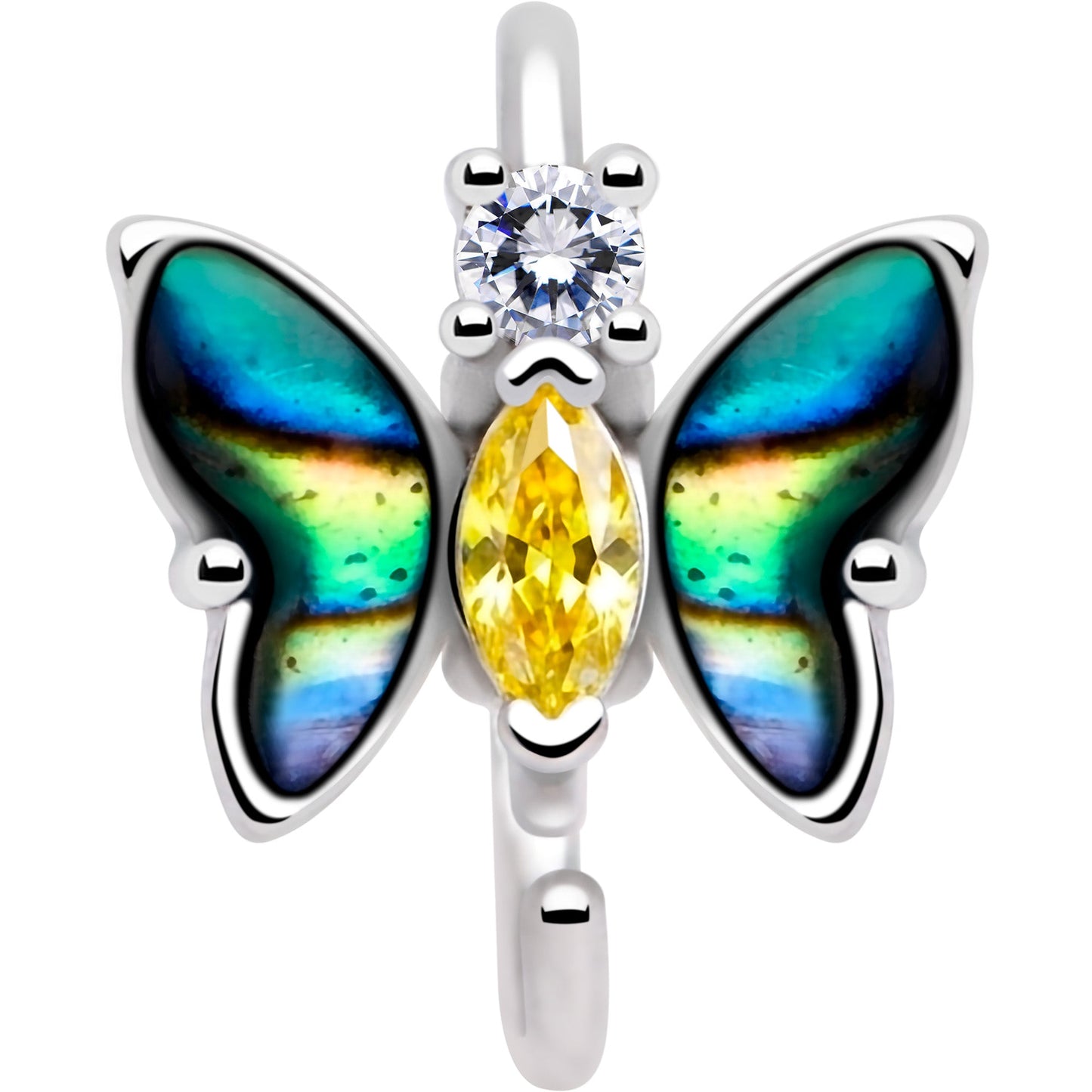20G 5/16 Clear Yellow Gem Dark Butterfly Nose Hoop