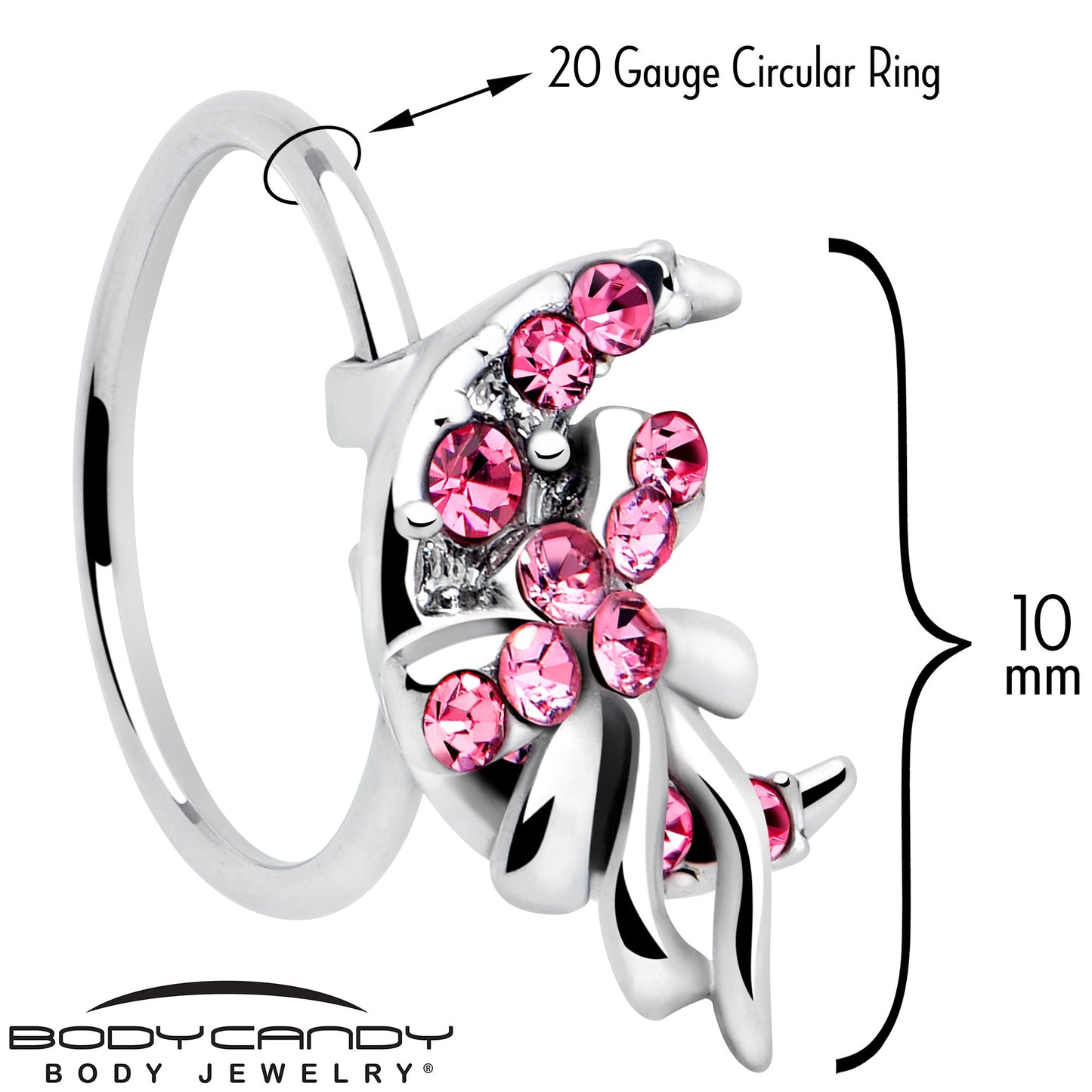 20G 5/16 Pink Gem Cartilage Helix Hoop Earring
