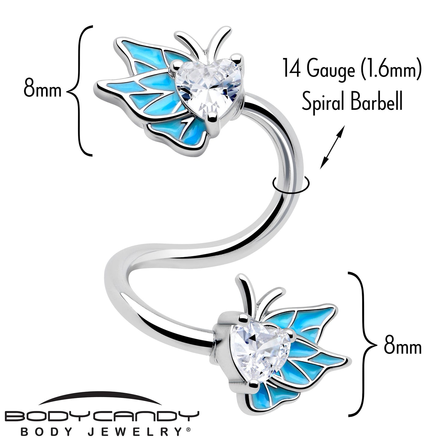 Clear Gem Butterflies Blue Spiral Twister Belly Ringt