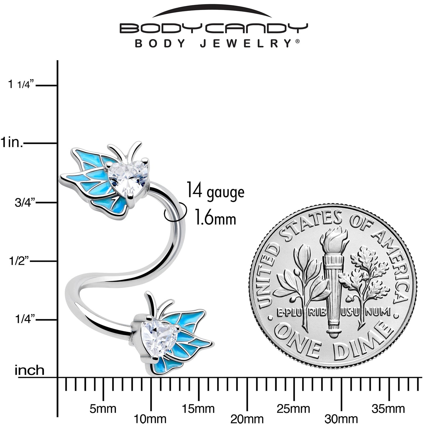 Clear Gem Butterflies Blue Spiral Twister Belly Ringt