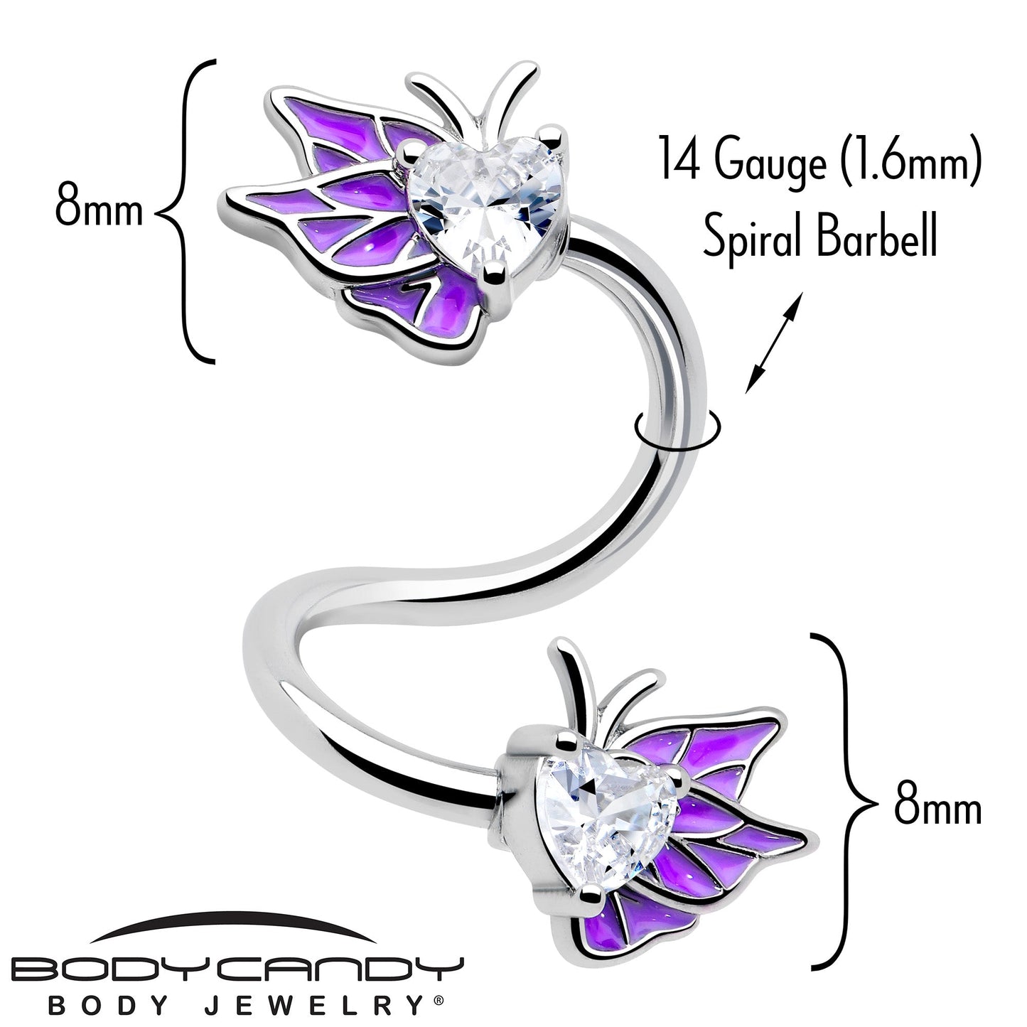 Clear Gem Butterflies Purple Spiral Twister Belly Ring