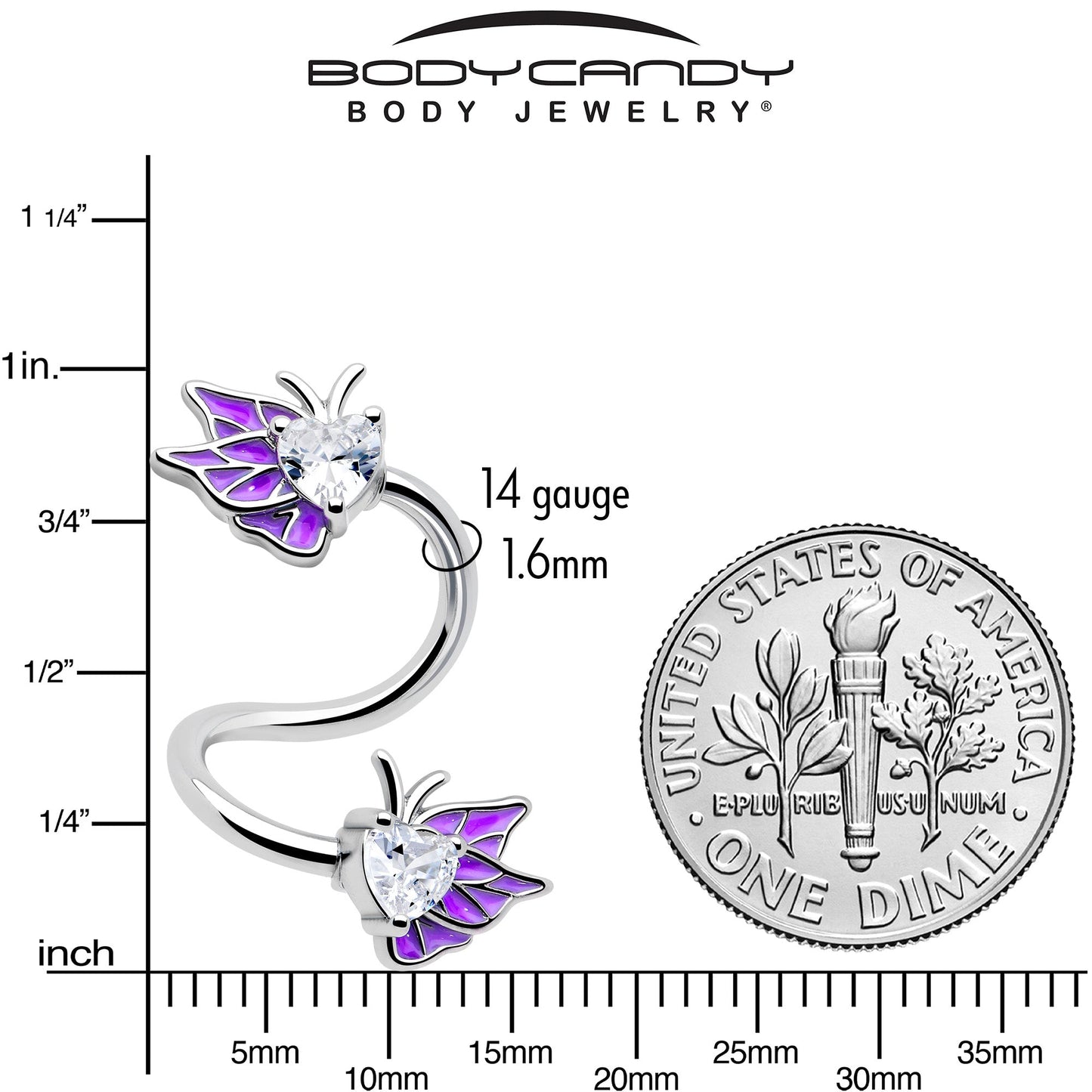 Clear Gem Butterflies Purple Spiral Twister Belly Ring