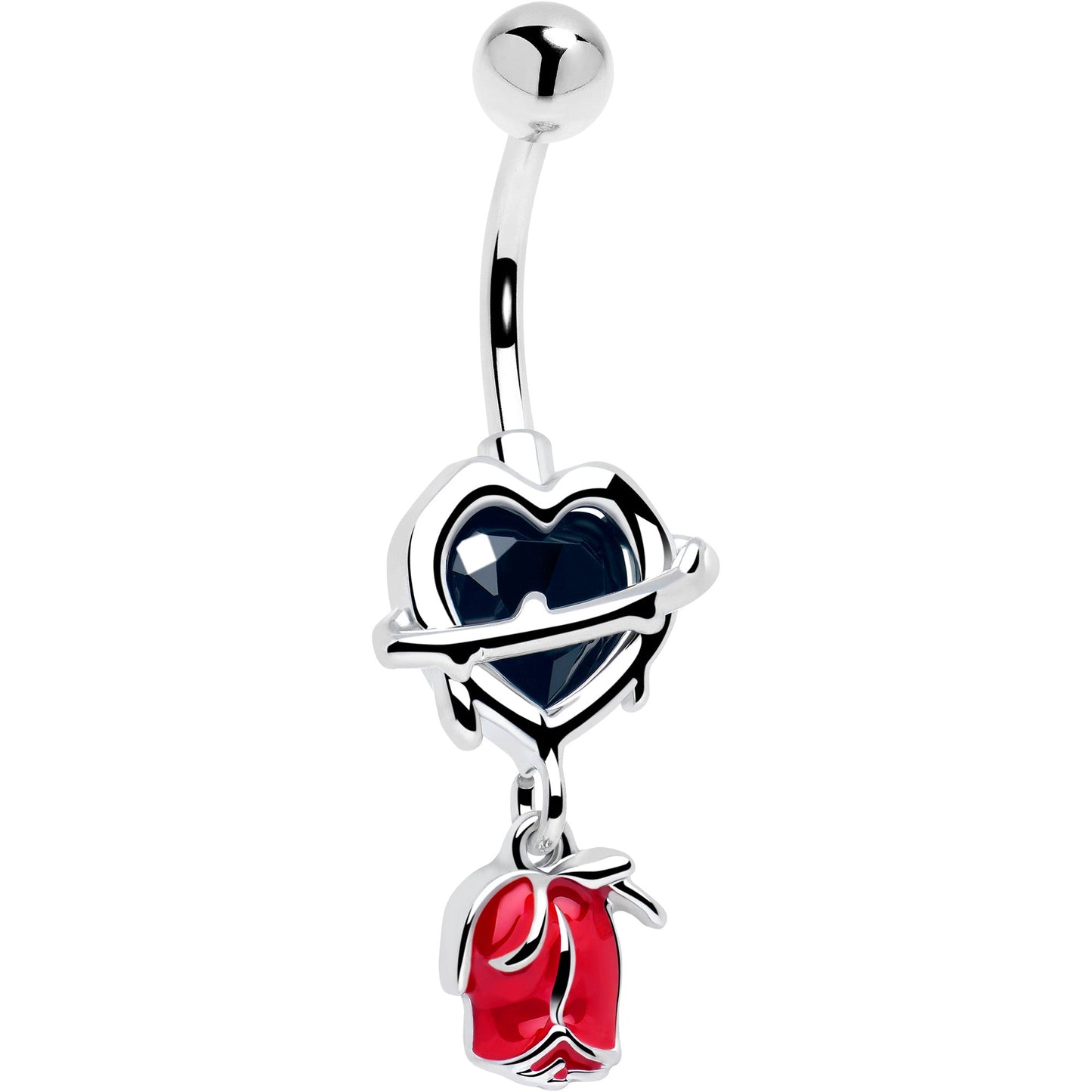 Barbed Heart Internally Threaded Dangle Belly Ring