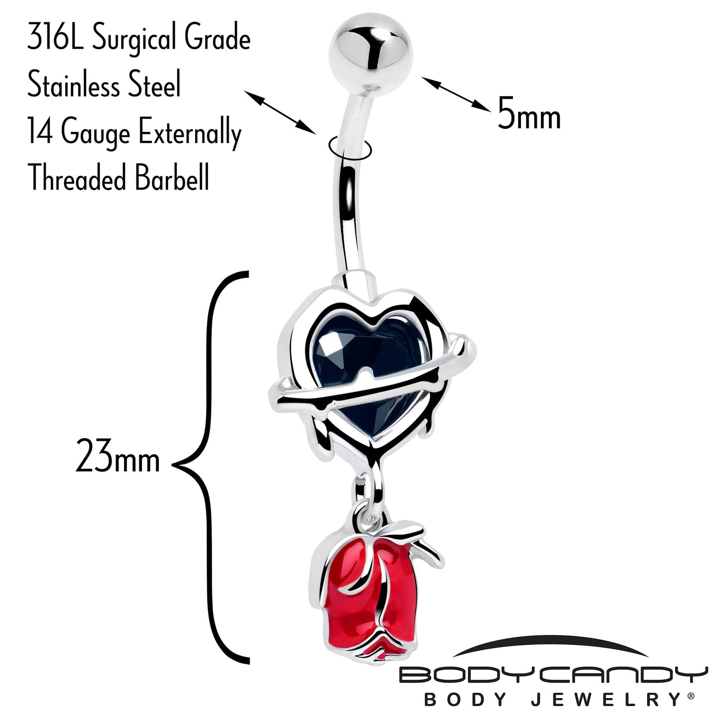 Barbed Heart Internally Threaded Dangle Belly Ring