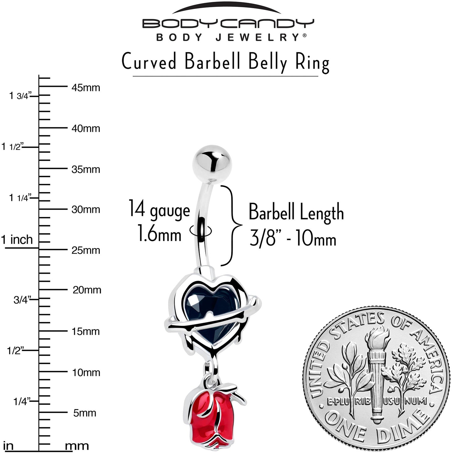 Barbed Heart Internally Threaded Dangle Belly Ring