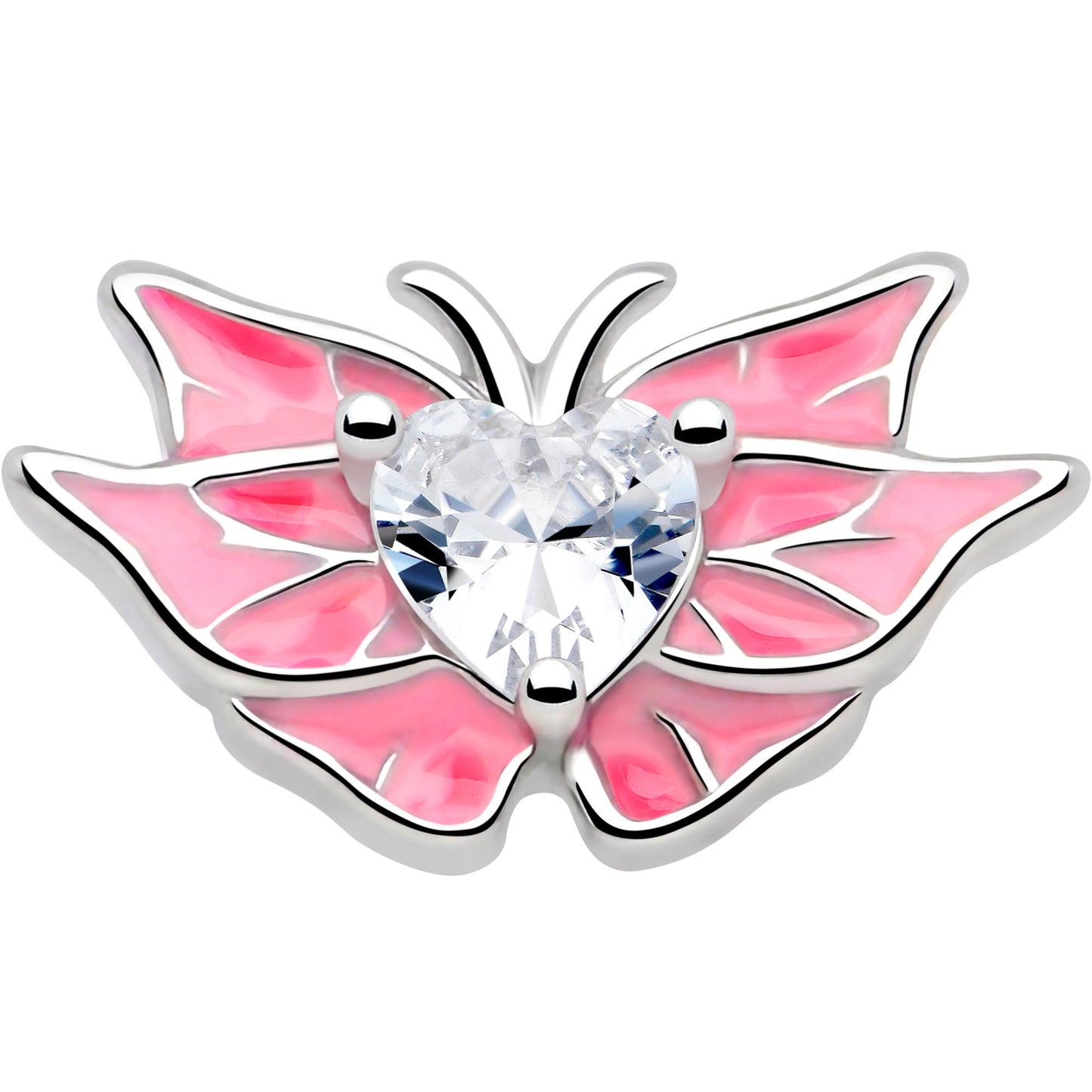 20G 7mm Clear Gem Heart Butterfly Pink Wings L Shape Nose Ring