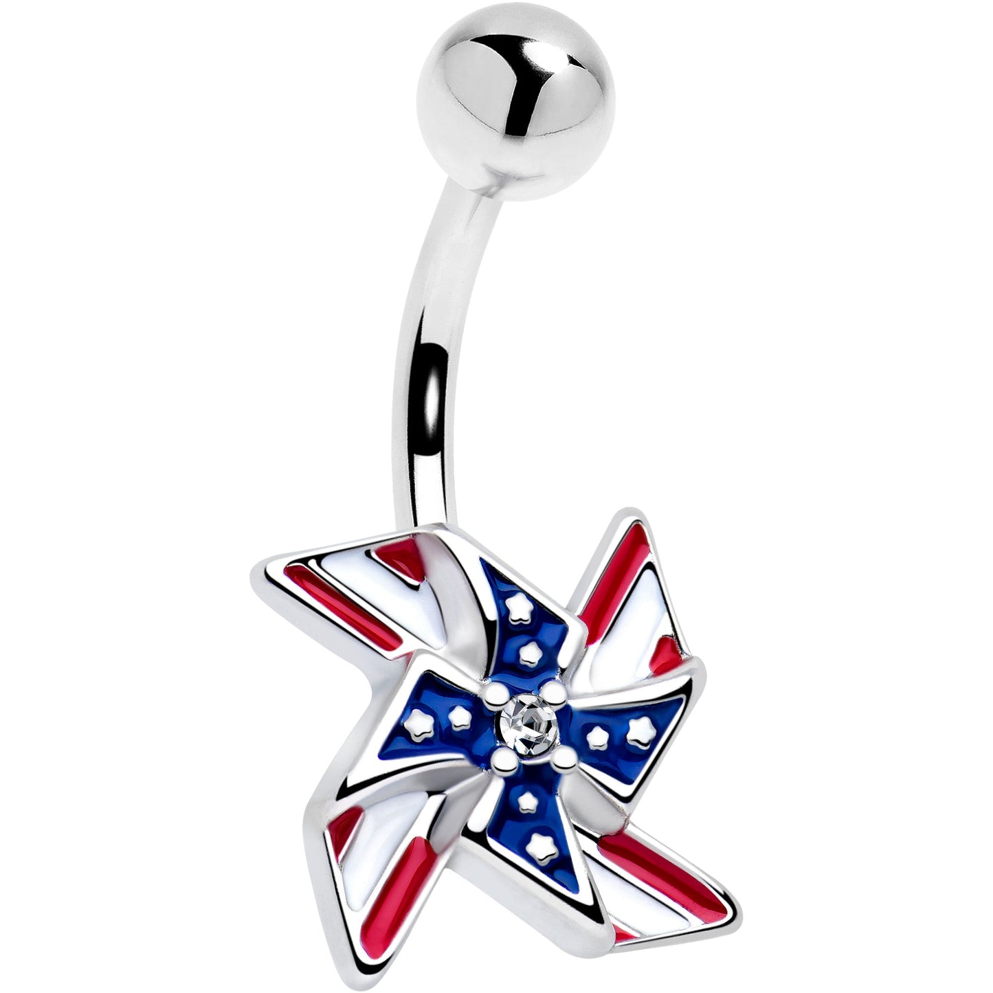Clear Gem Festive Patriotic Pinwheel Belly Ring