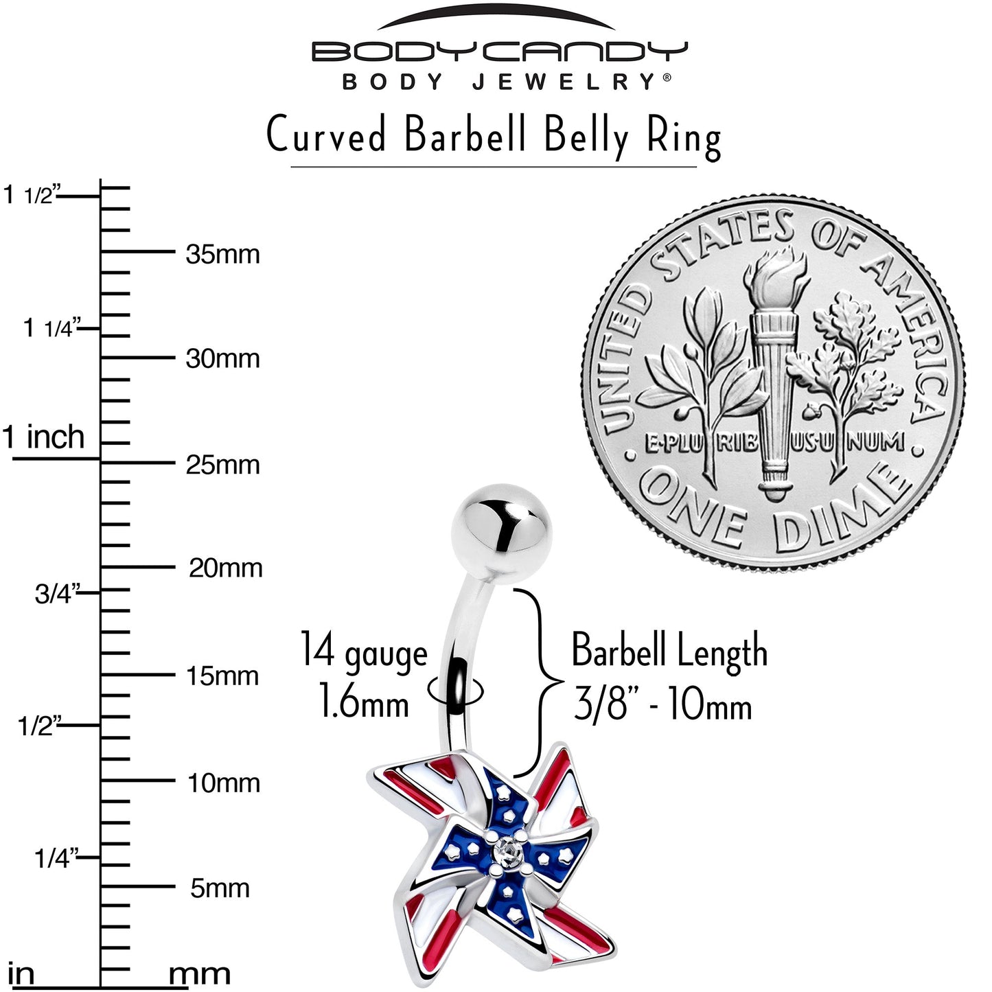 Clear Gem Festive Patriotic Pinwheel Belly Ring