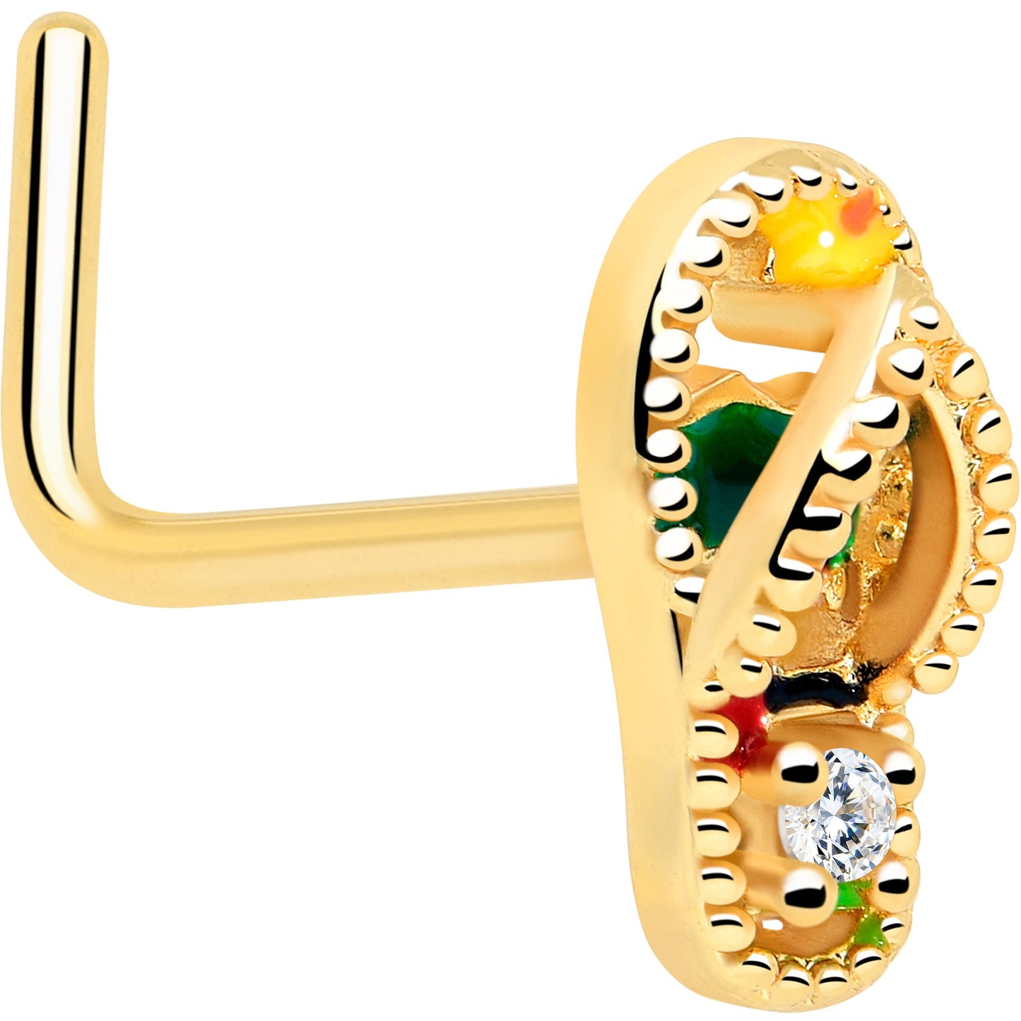 20G 7mm Clear Gem Gold Tone Beach Sandal L Shape Nose Ring