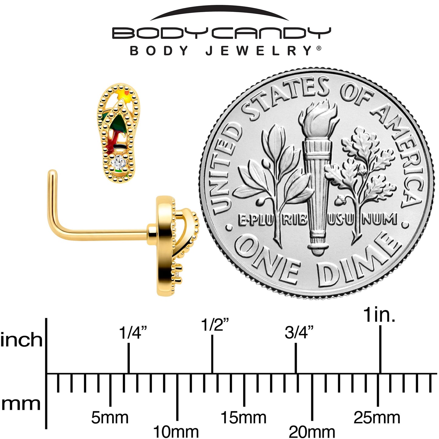 20G 7mm Clear Gem Gold Tone Beach Sandal L Shape Nose Ring