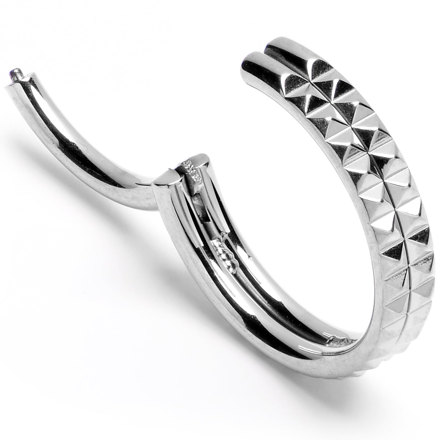 16G 3/8 Pyramid Cut Double Hoop 316L Surgical Steel Hinged Segment Ring