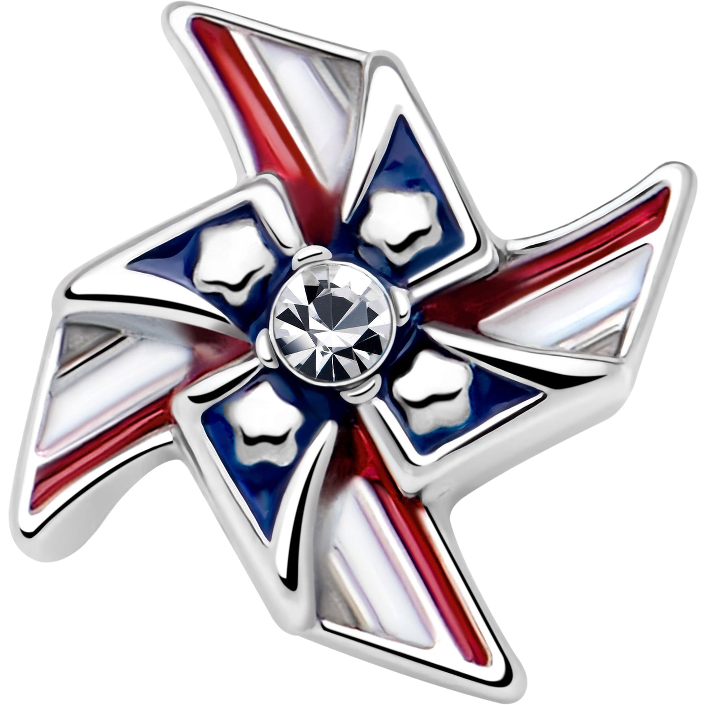 20G 7mm Clear Gem Festive Patriot Pinwheel L Shape Nose Ring