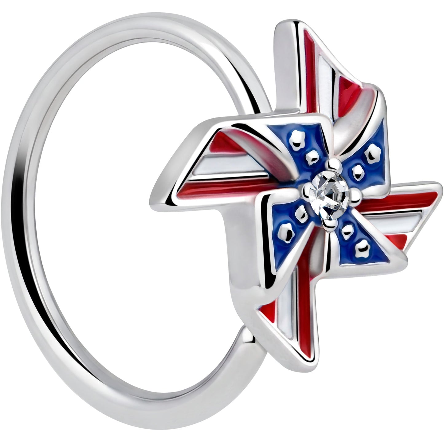 20G 5/16 Clear Gem Festive Patriot Pinwheel Nose Hoop