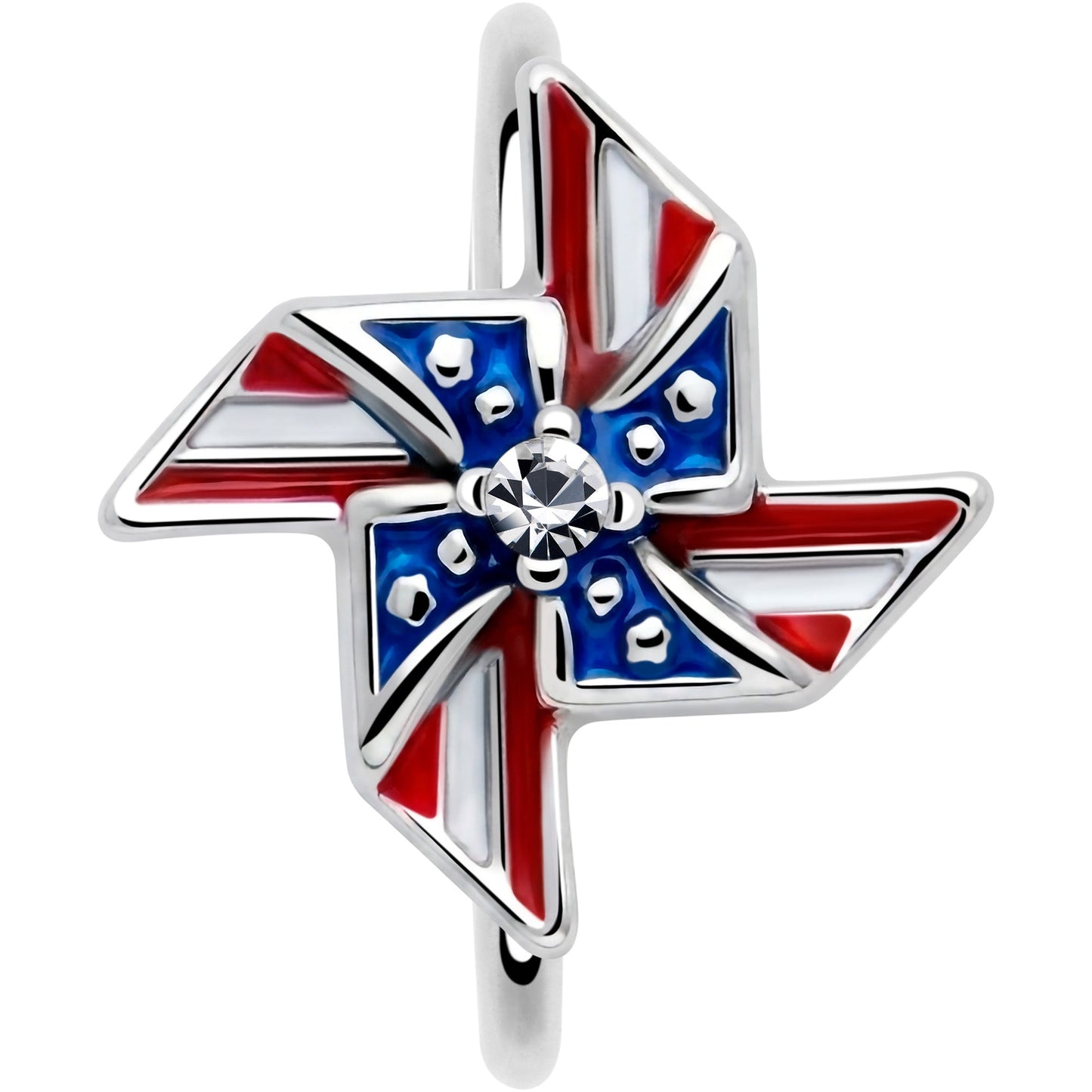 20G 5/16 Clear Gem Festive Patriot Pinwheel Nose Hoop