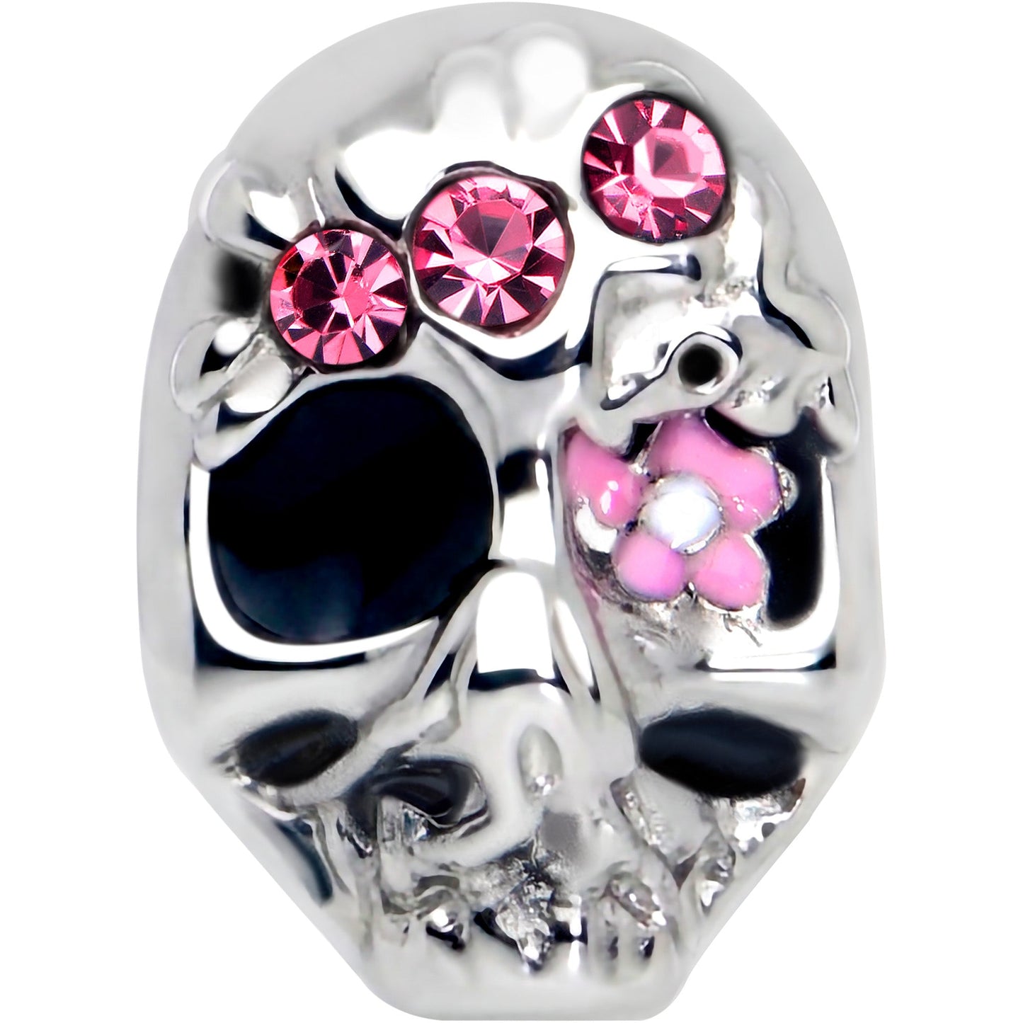 20G 7mm Pink CZ Gem Stylish Skull L Shape Nose Ring