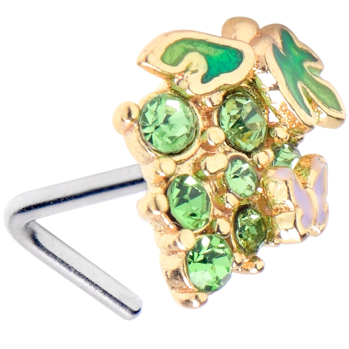 20G 7mm Green Gem Butterfly Grapes L Shape Nose Ring