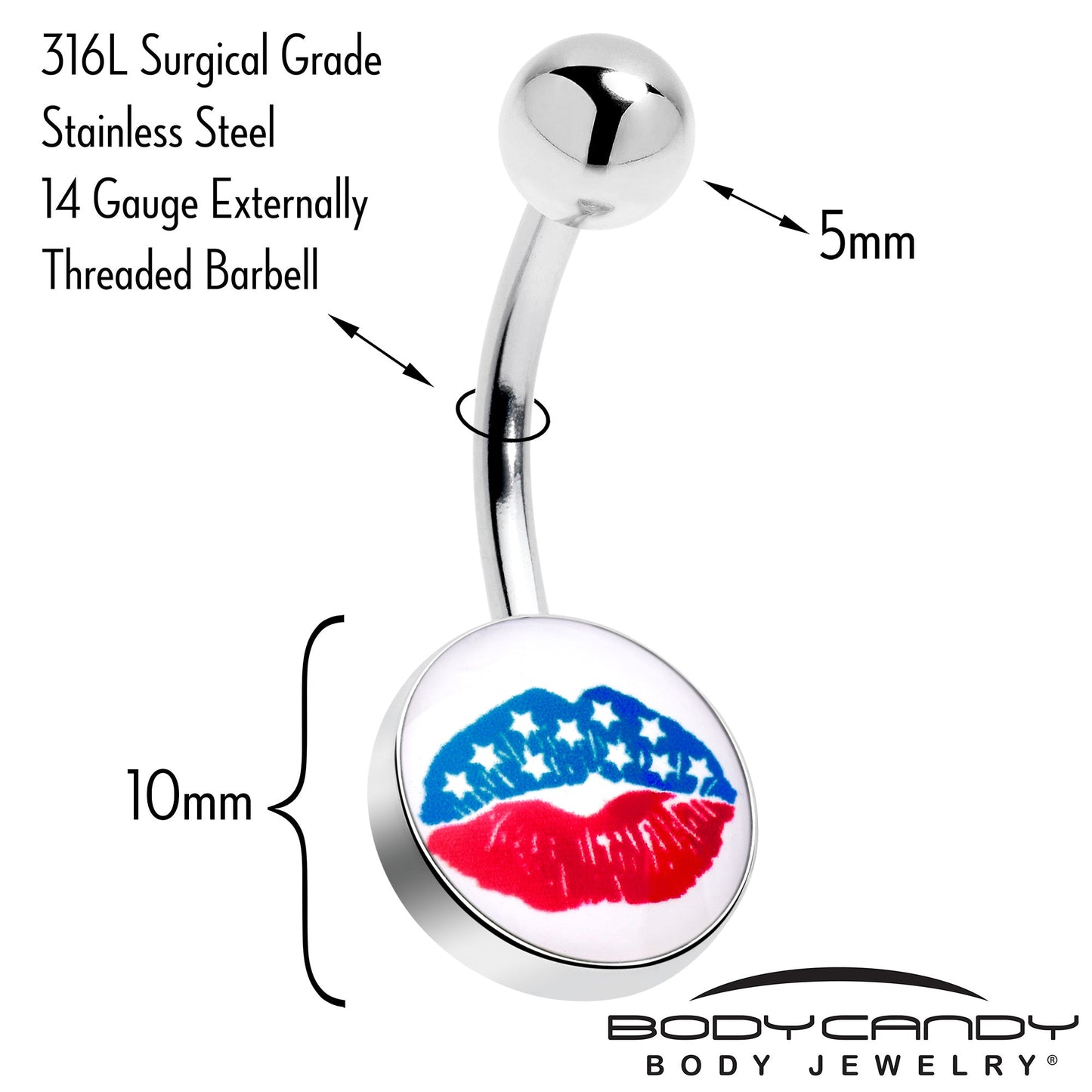 Inlay Patriotic Kissy Lips Belly Ring