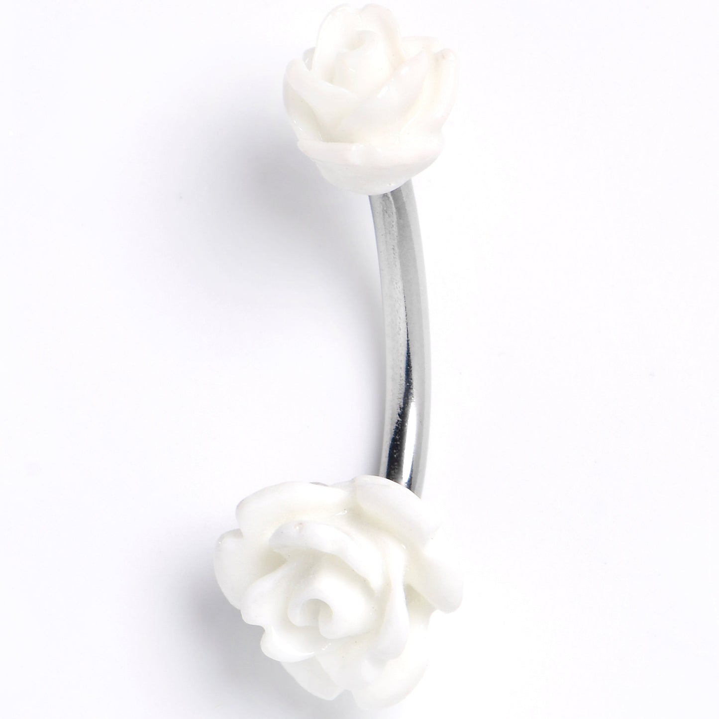 Open Bloom Rose White Double Mount Belly Ring
