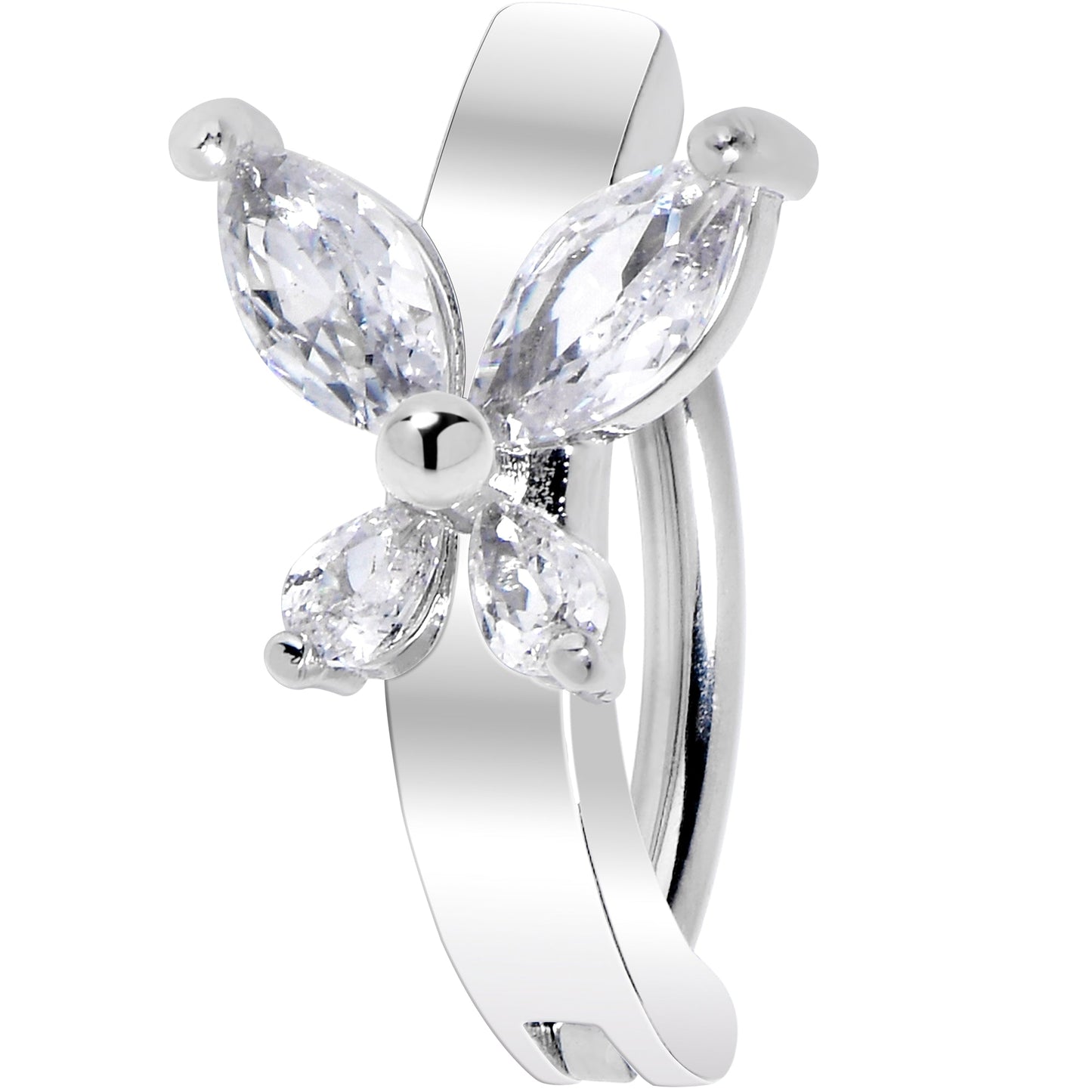 14G 3/8 Clear CZ Gem G23 Titanium Butterfly Hinged Hoop Belly Ring