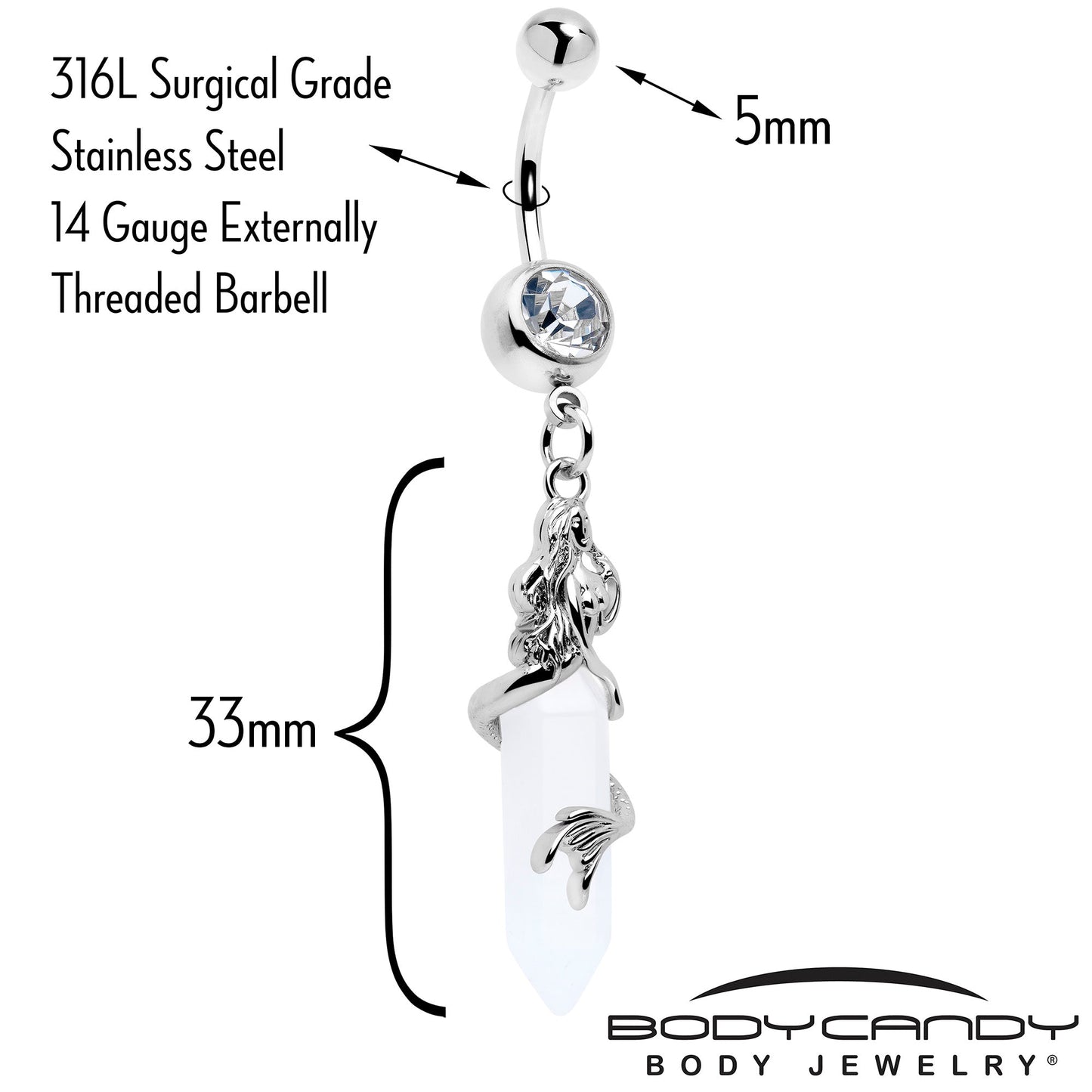 Clear Gem Mermaid Rider Dangle Belly Ring
