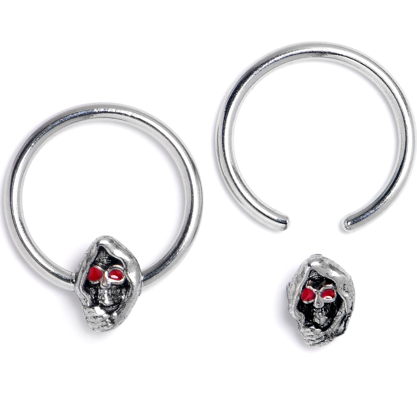 16G 3/8 Skull Red Eyes BCR Captive Bead Ring Set of 4