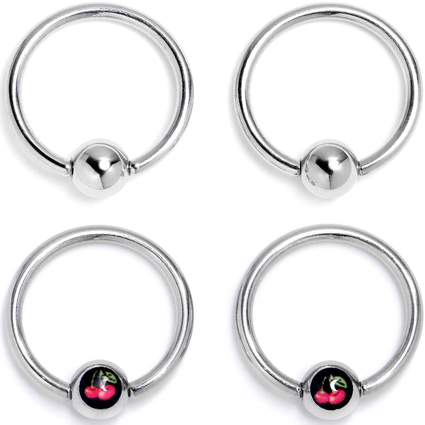 16G 3/8 Cherry Ball BCR Captive Ring Set of 4
