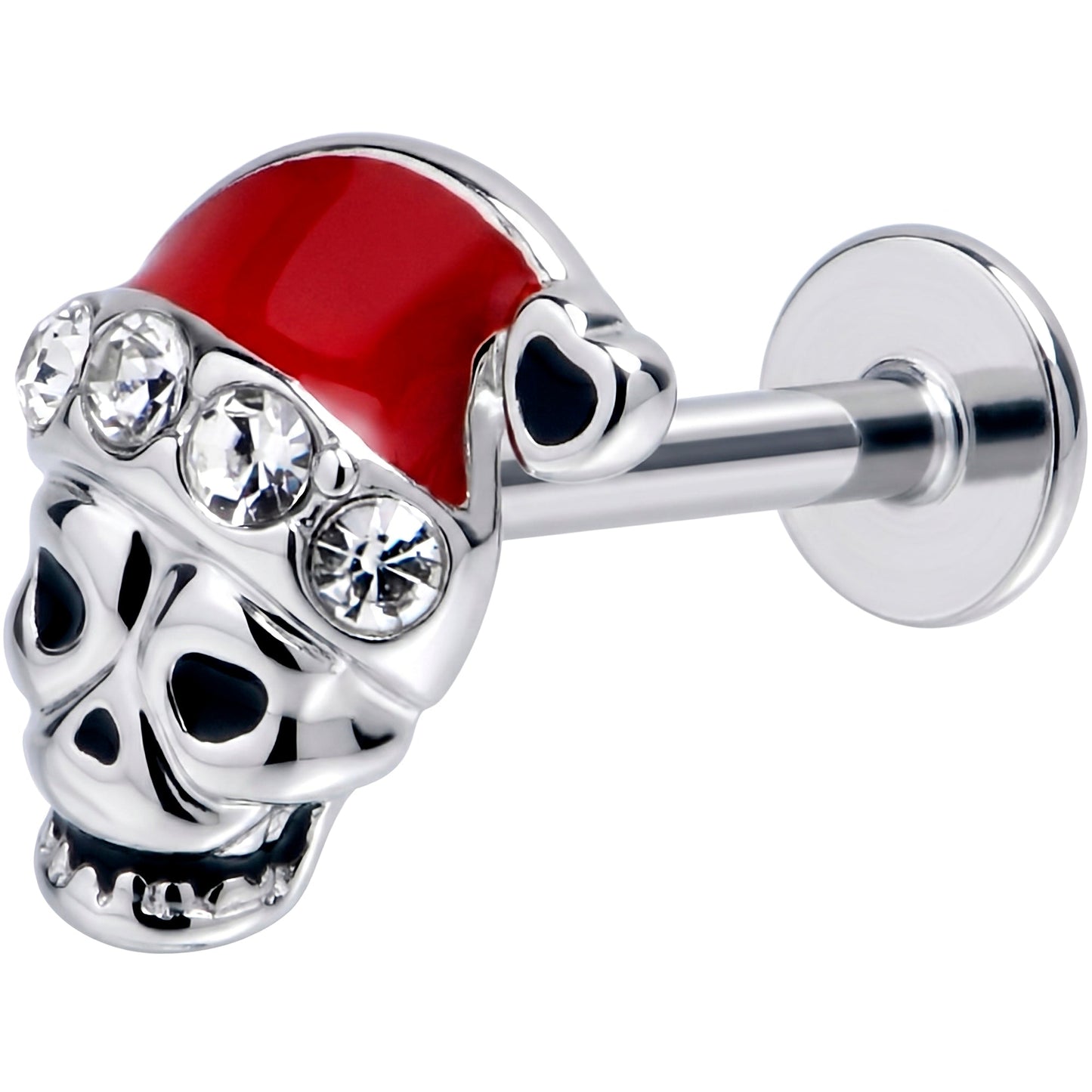 16G 5/16 Clear Gem Santa Hat Skull Labret Monroe Tragus