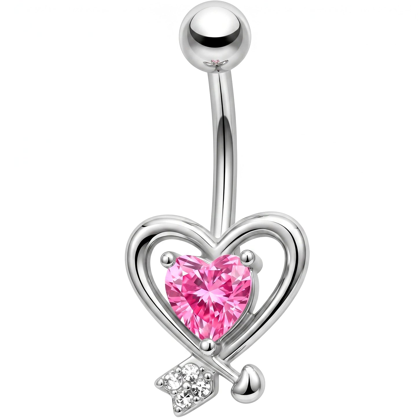 Pink CZ Gem Wrapped In Heart Belly Ring