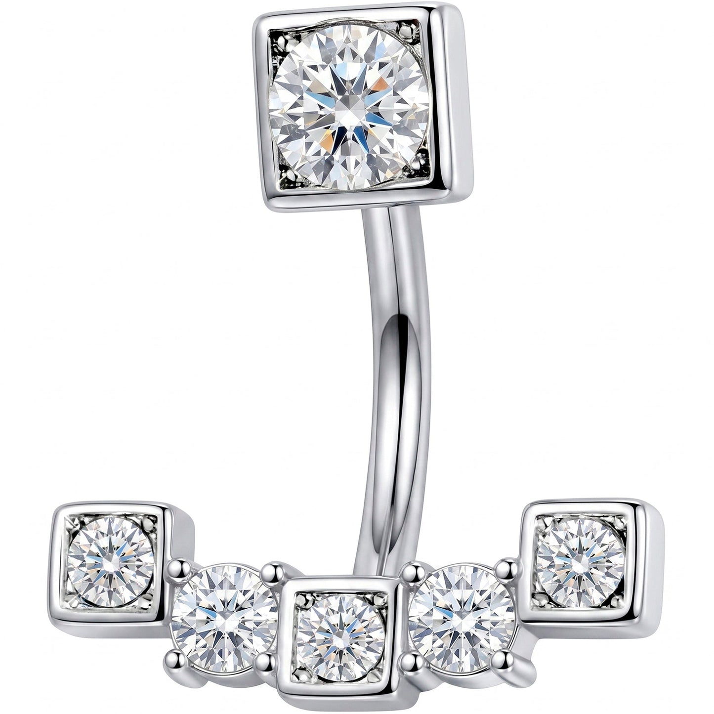 Clear CZ Gem Blocky Arch Double Mount Belly Ring