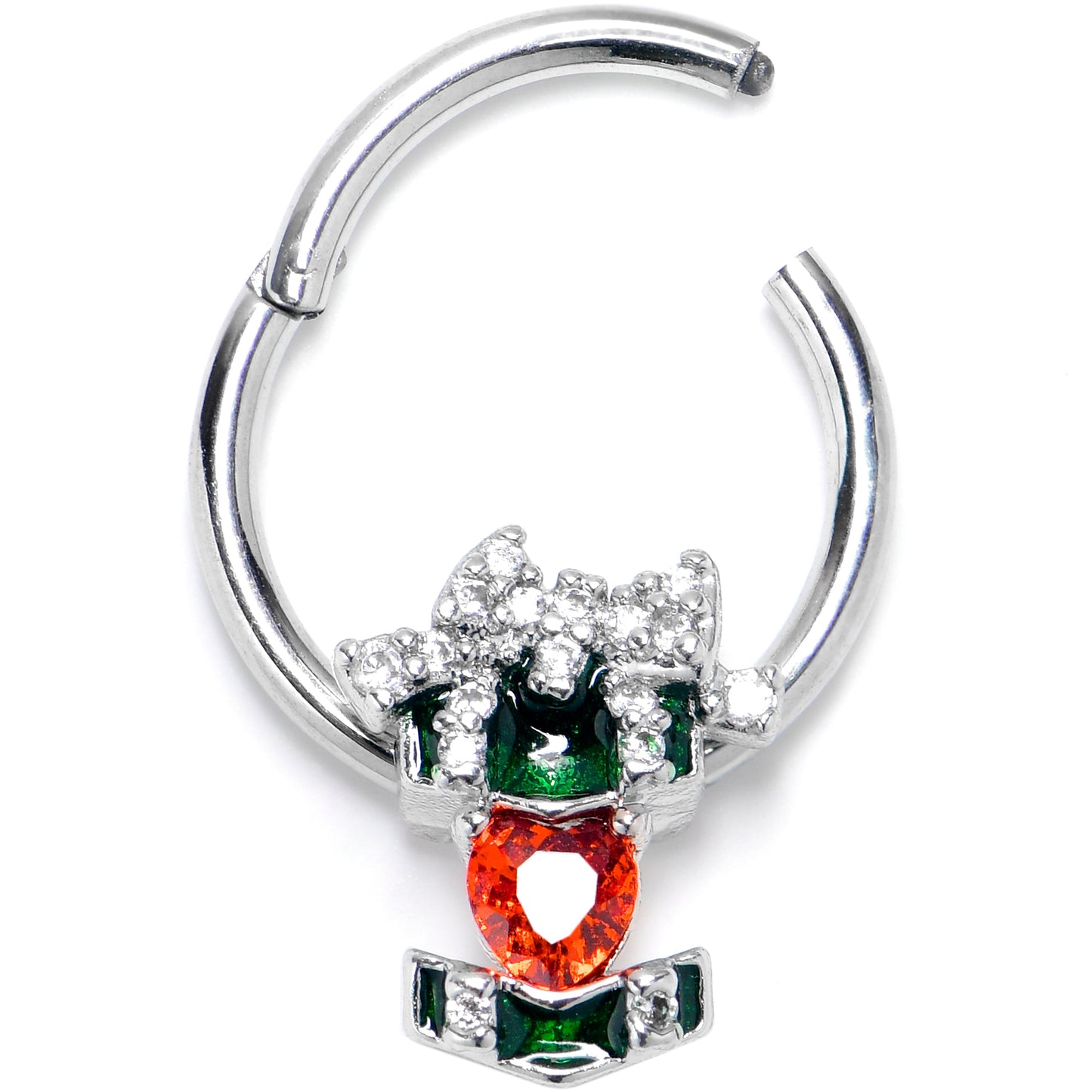 16G 3/8 Green Red Gem Holiday Abstract Heart Hinged Segment Ring