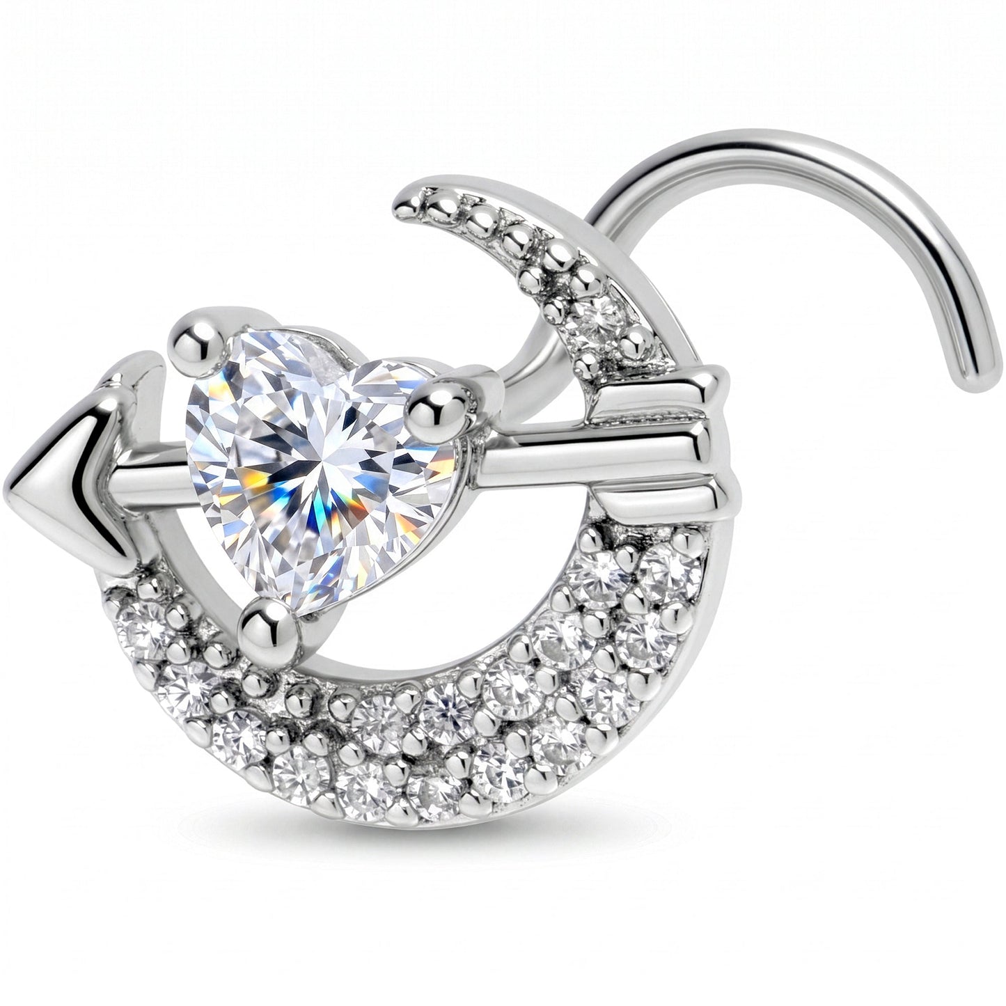 20G 7mm Clear CZ Gem Moon Lover Left Side Nose Screw